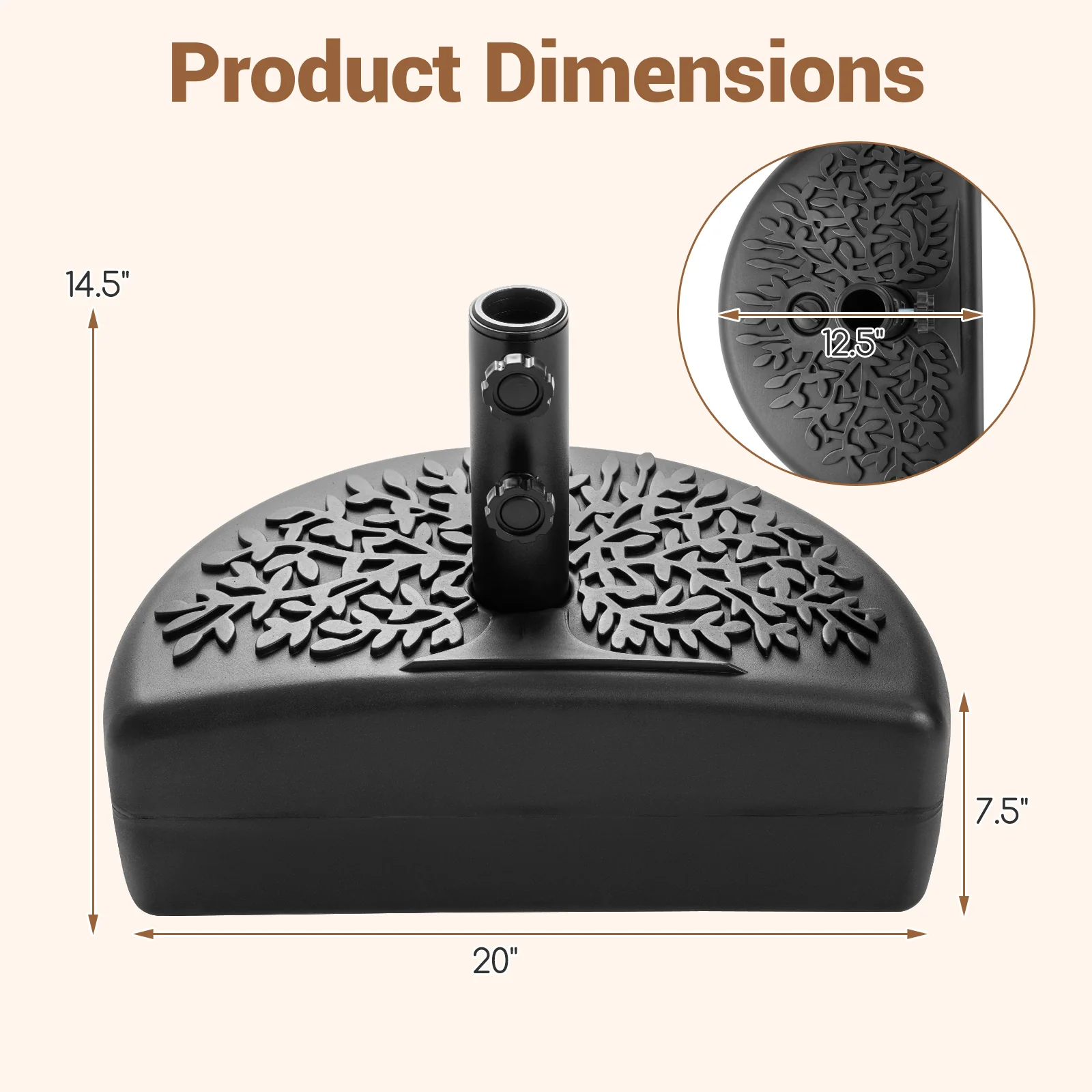 55 LBS Half Round Patio Umbrella Base  for Deck Lawn Poolside, Black - Image 5