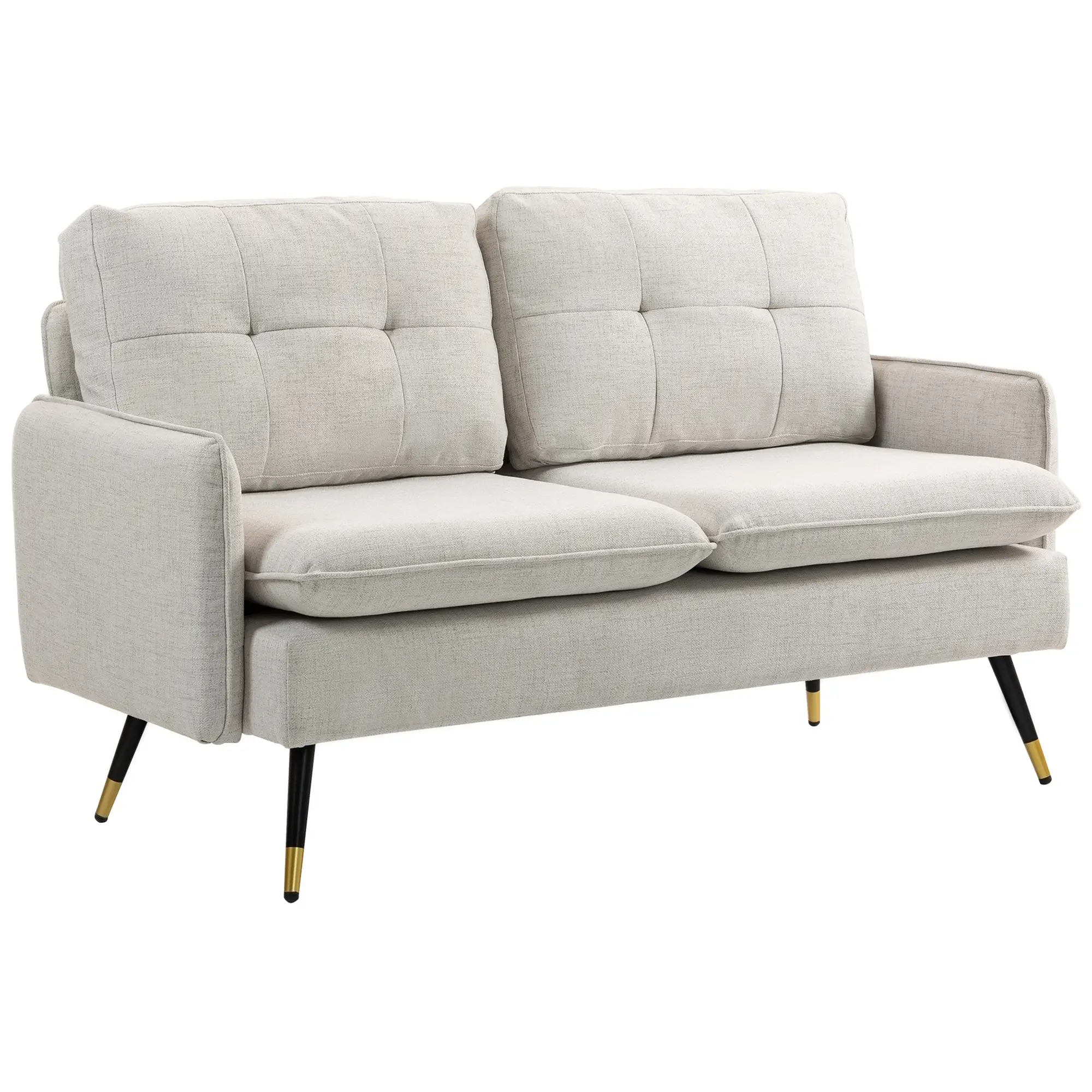 55" Loveseat, Fabric Sofa, Button Tufted Back, Steel Legs, Cream White