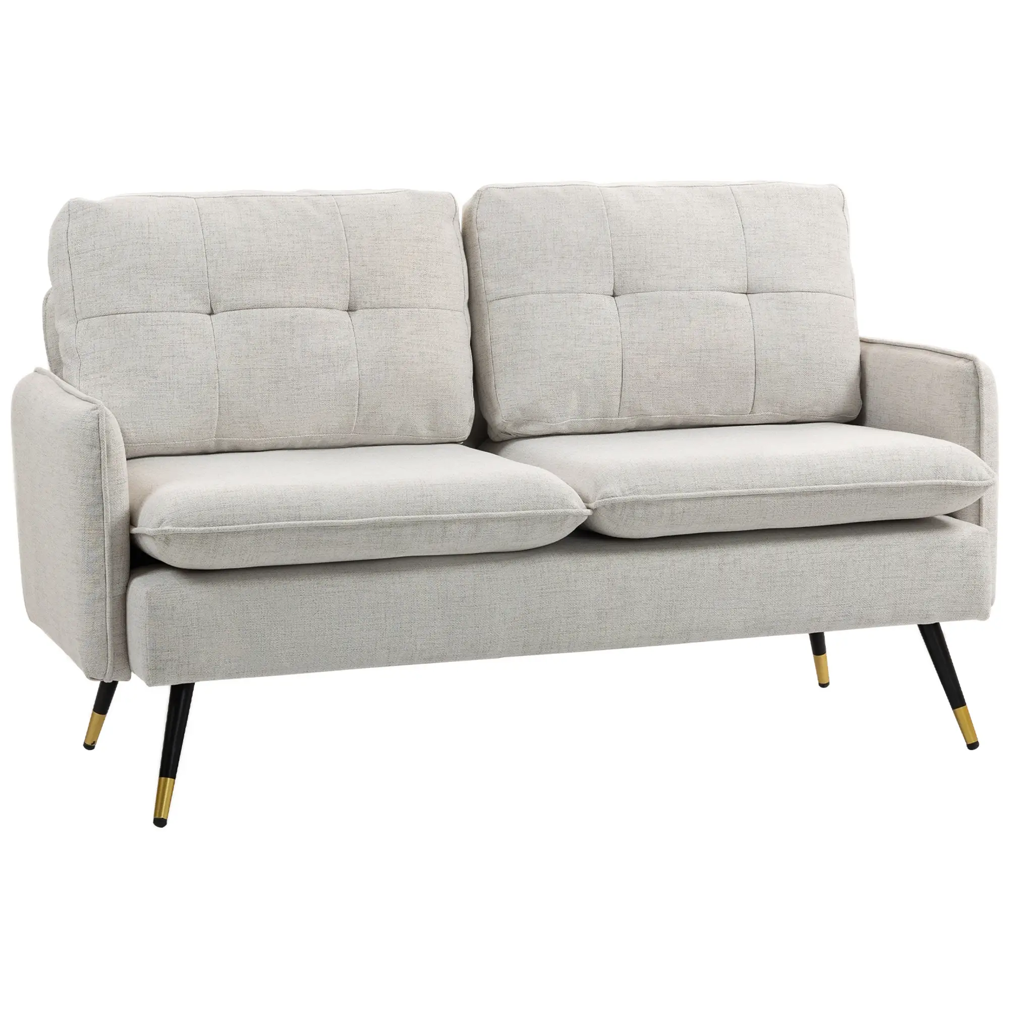 55" Loveseat, Fabric Sofa, Button Tufted Back, Steel Legs, Cream White - Image 11