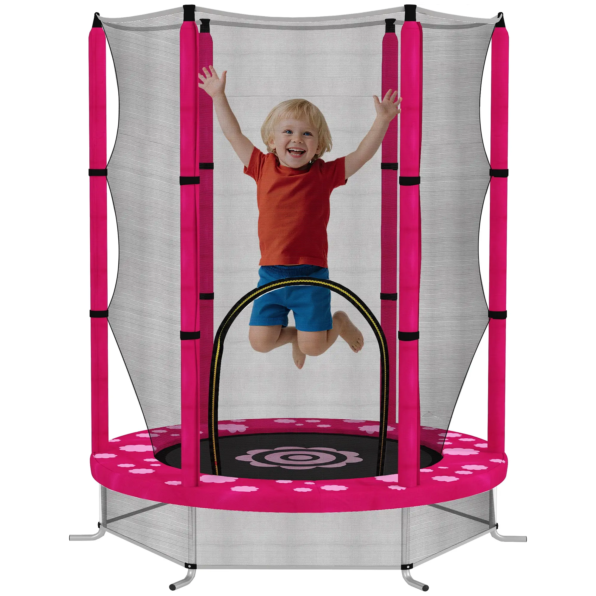 55" Toddler Trampoline, Safety Enclosure Net, Indoor Outdoor, Ages 3-6, Pink - Image 11