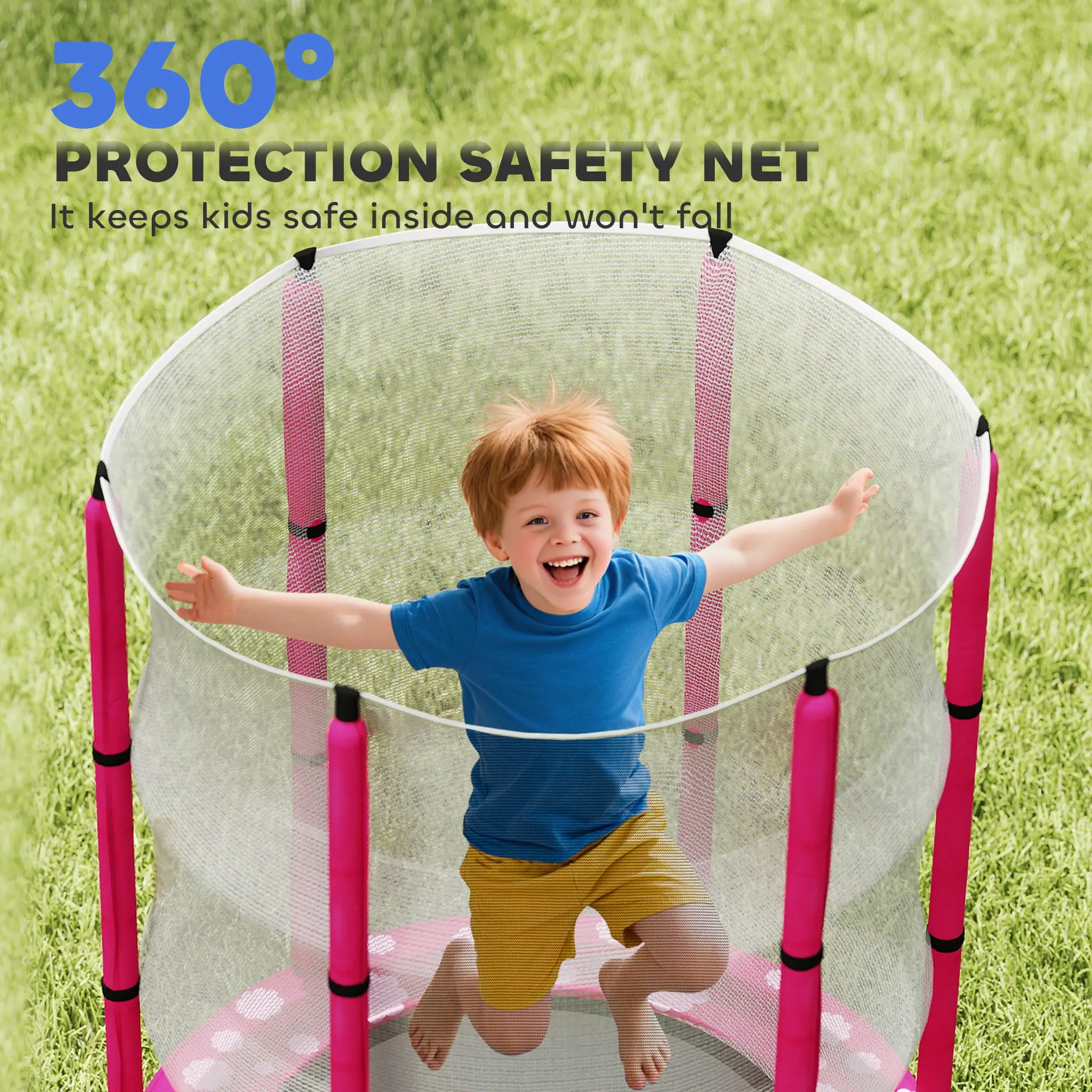55" Toddler Trampoline, Safety Enclosure Net, Indoor Outdoor, Ages 3-6, Pink - Image 7