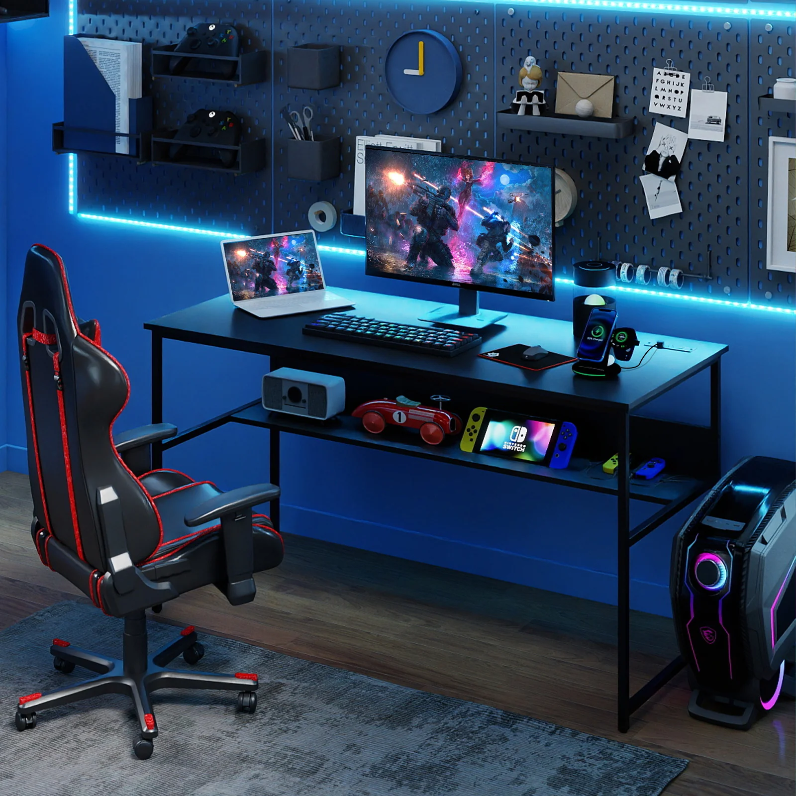 55 x 24 Inch Computer Desk With Power Outlets, USB Ports, Black - Image 3