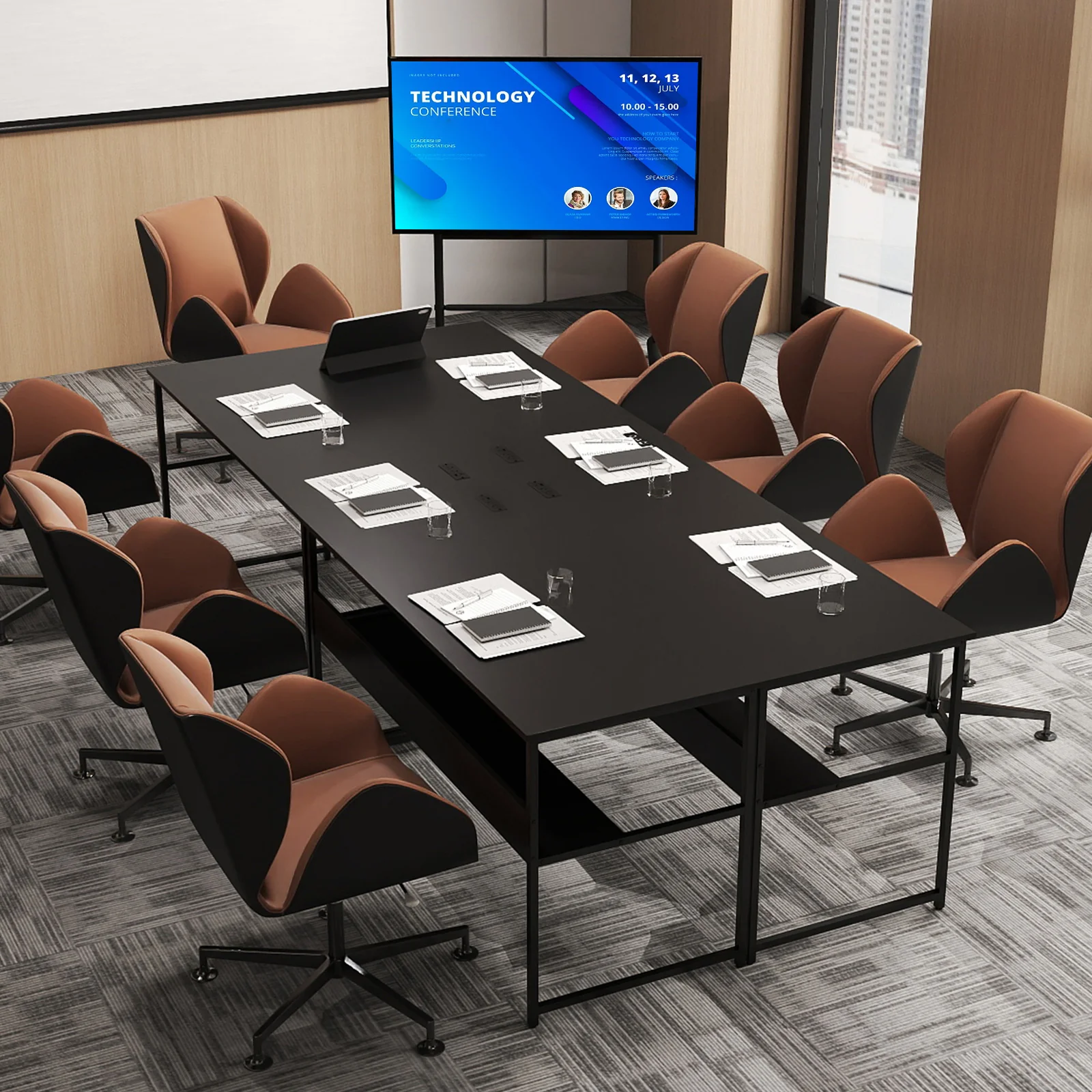55 x 24 Inch Computer Desk With Power Outlets, USB Ports, Black - Image 8
