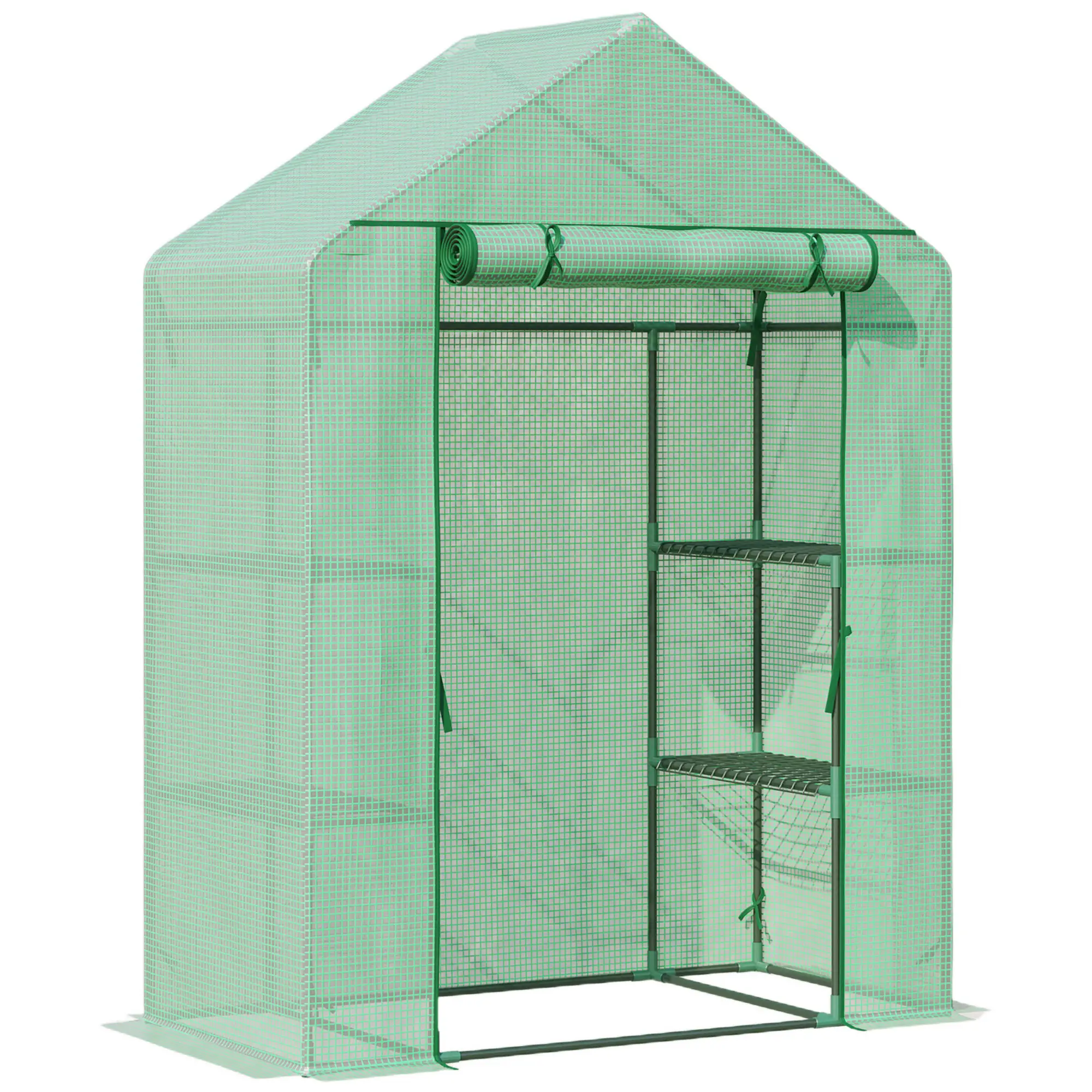55" x 28" x 75" Walk-in Greenhouse, Portable Garden House, 4 Shelves, PE Cover, Green