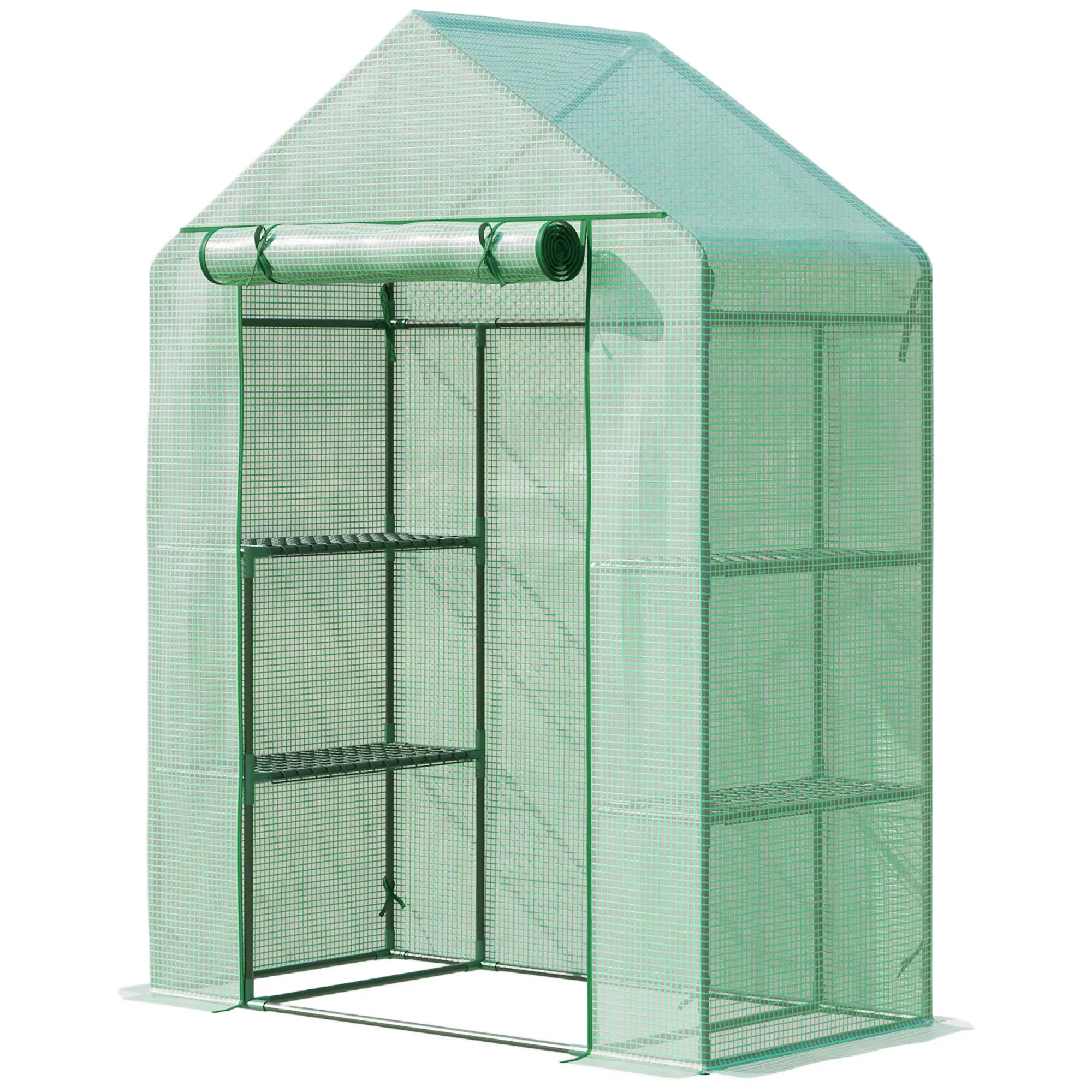 55" x 28" x 75" Walk-in Greenhouse, Portable Garden House, 4 Shelves, PE Cover, Green - Image 14