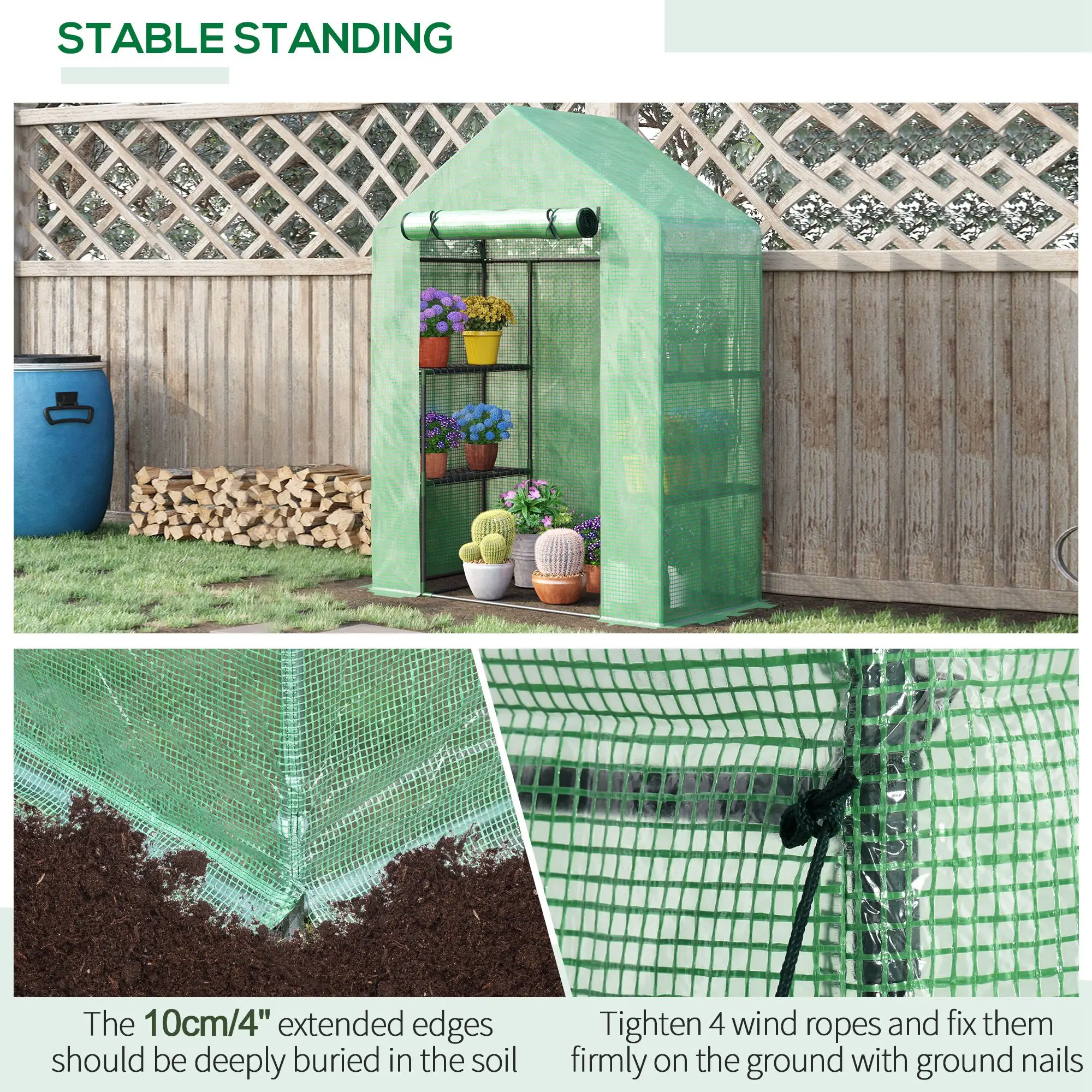55" x 28" x 75" Walk-in Greenhouse, Portable Garden House, 4 Shelves, PE Cover, Green - Image 5