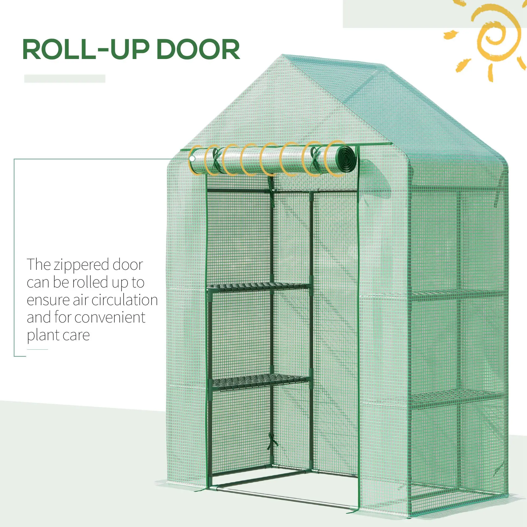 55" x 28" x 75" Walk-in Greenhouse, Portable Garden House, 4 Shelves, PE Cover, Green - Image 6