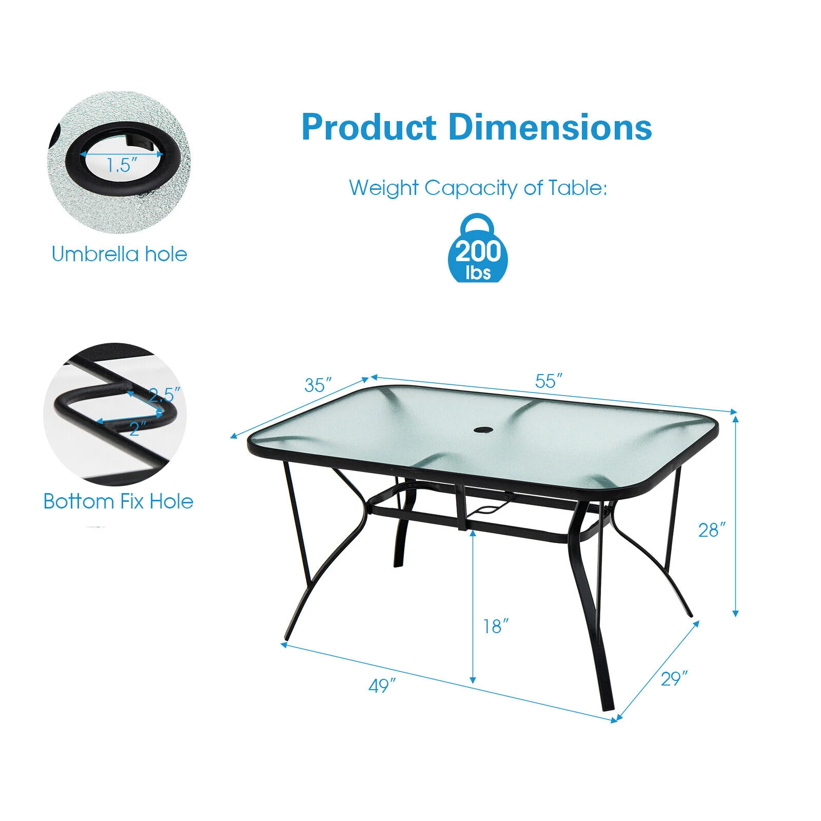 55 x 35 Inch Tempered Glass Patio Dining Table, Transparent - Image 5