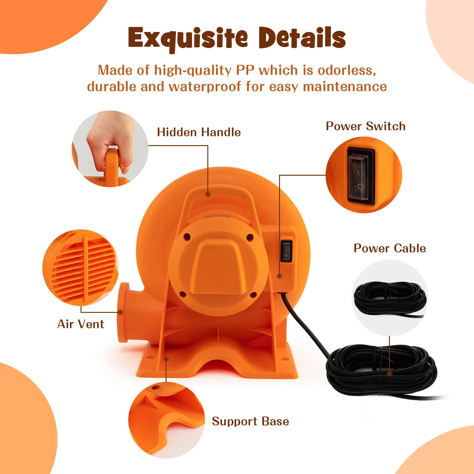 550W Air Blower For Inflatables, 25 Feet Wire, GFCI Plug, Orange - Image 10