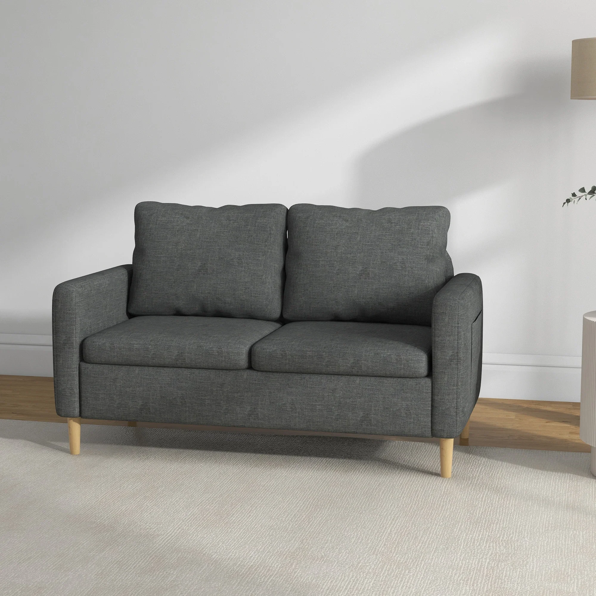 56" 2 Seat Sofa, Modern Love Seat, Upholstered Couch, Grey - Image 2