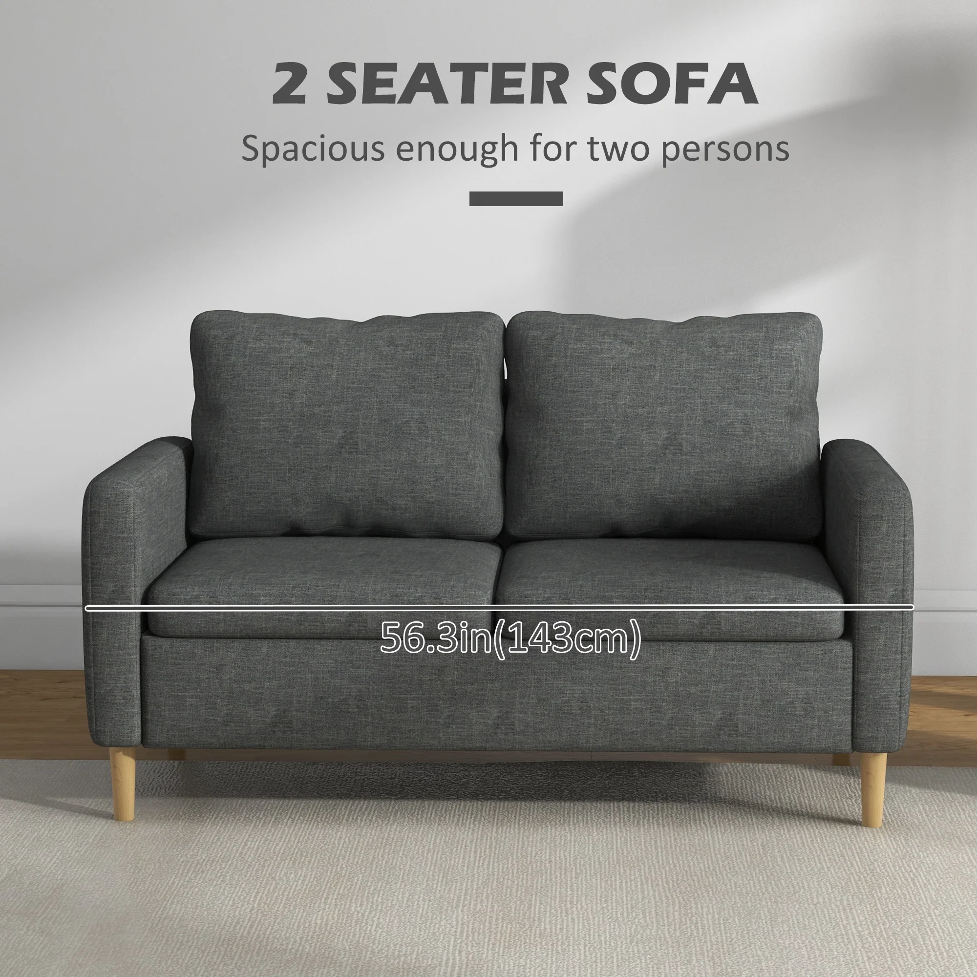 56" 2 Seat Sofa, Modern Love Seat, Upholstered Couch, Grey - Image 4