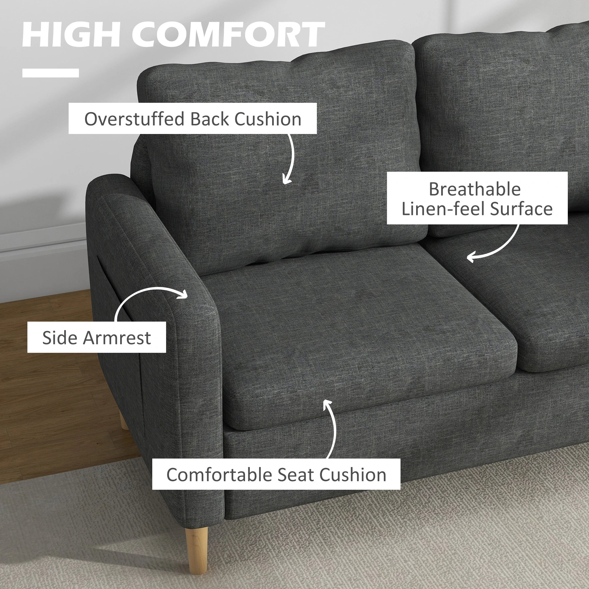 56" 2 Seat Sofa, Modern Love Seat, Upholstered Couch, Grey - Image 5