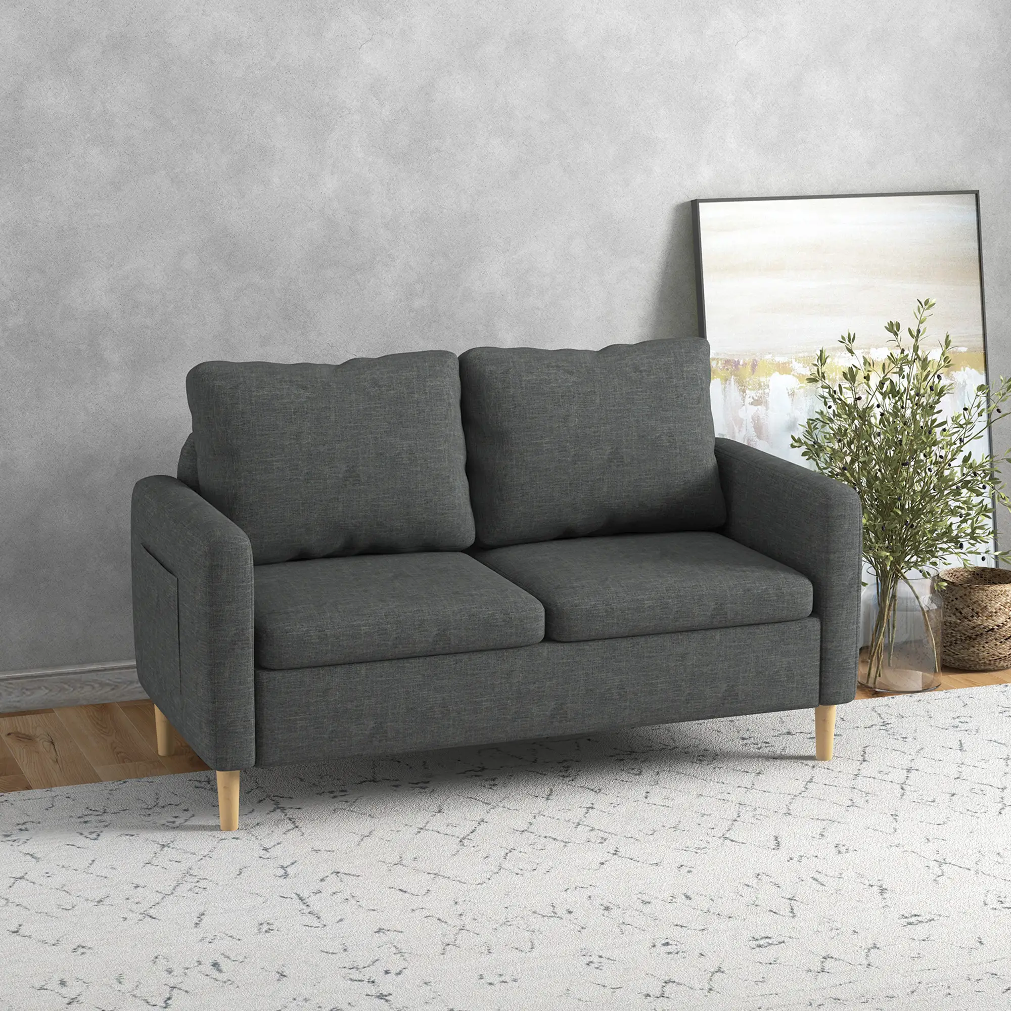 56" 2 Seat Sofa, Modern Love Seat, Upholstered Couch, Grey - Image 8