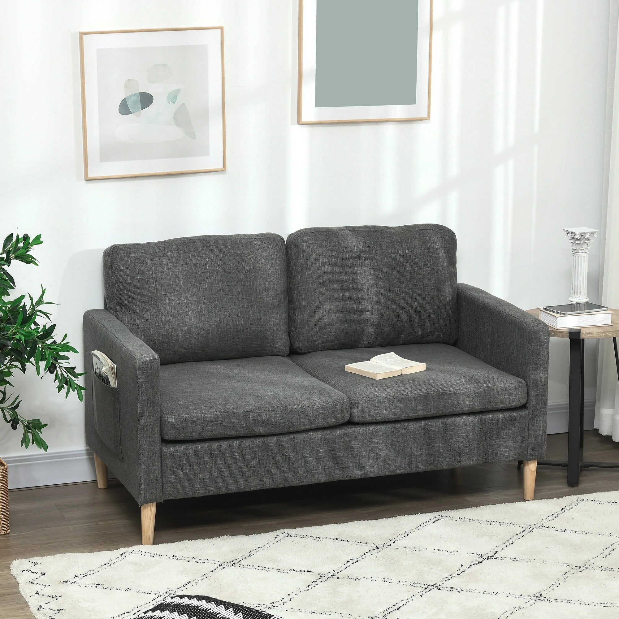 56" 2 Seat Sofa, Modern Love Seat, Upholstered Couch, Grey - Image 9