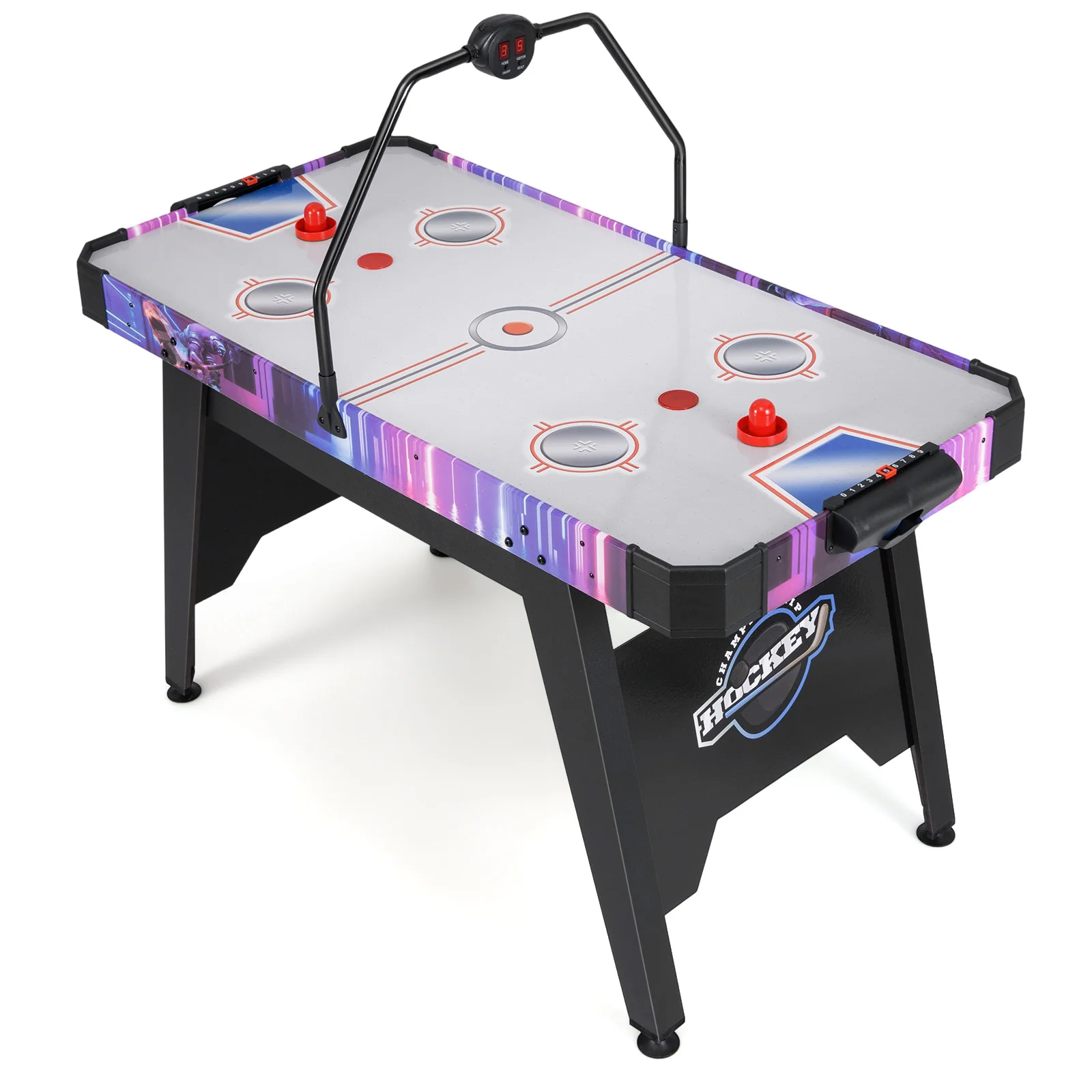 56 Inch Air Hockey Table, LED Digital Scoreboard, 12V Motor, White