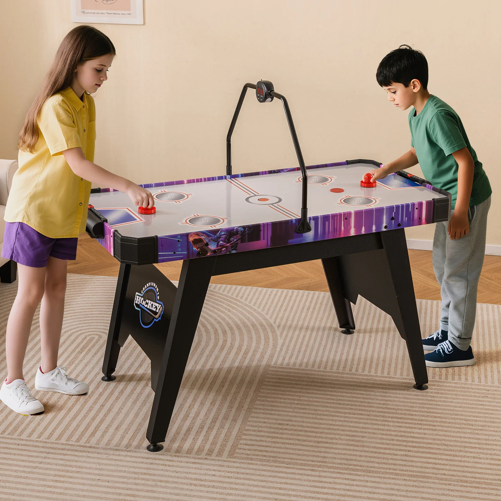 56 Inch Air Hockey Table, LED Digital Scoreboard, 12V Motor, White - Image 2