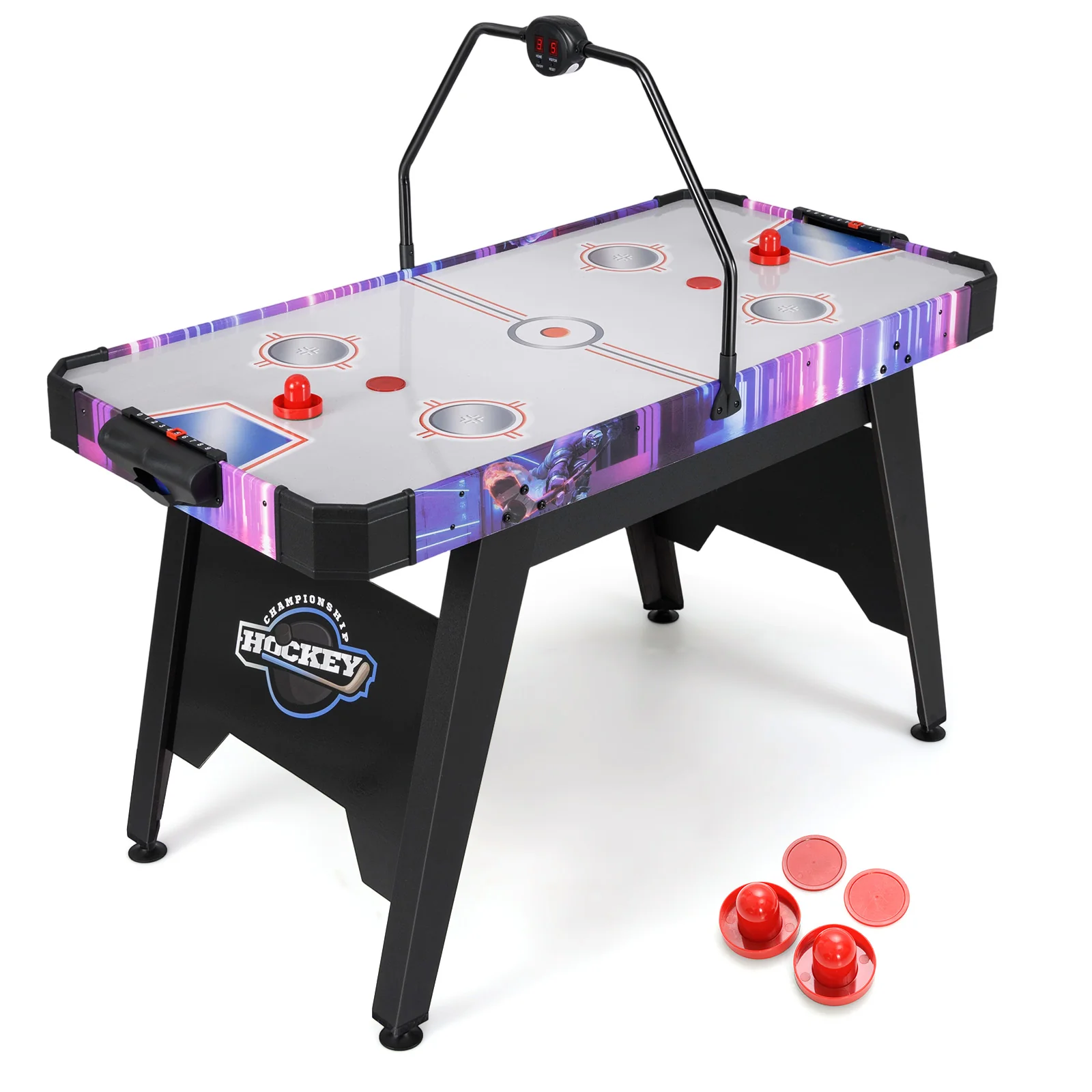 56 Inch Air Hockey Table, LED Digital Scoreboard, 12V Motor, White - Image 5