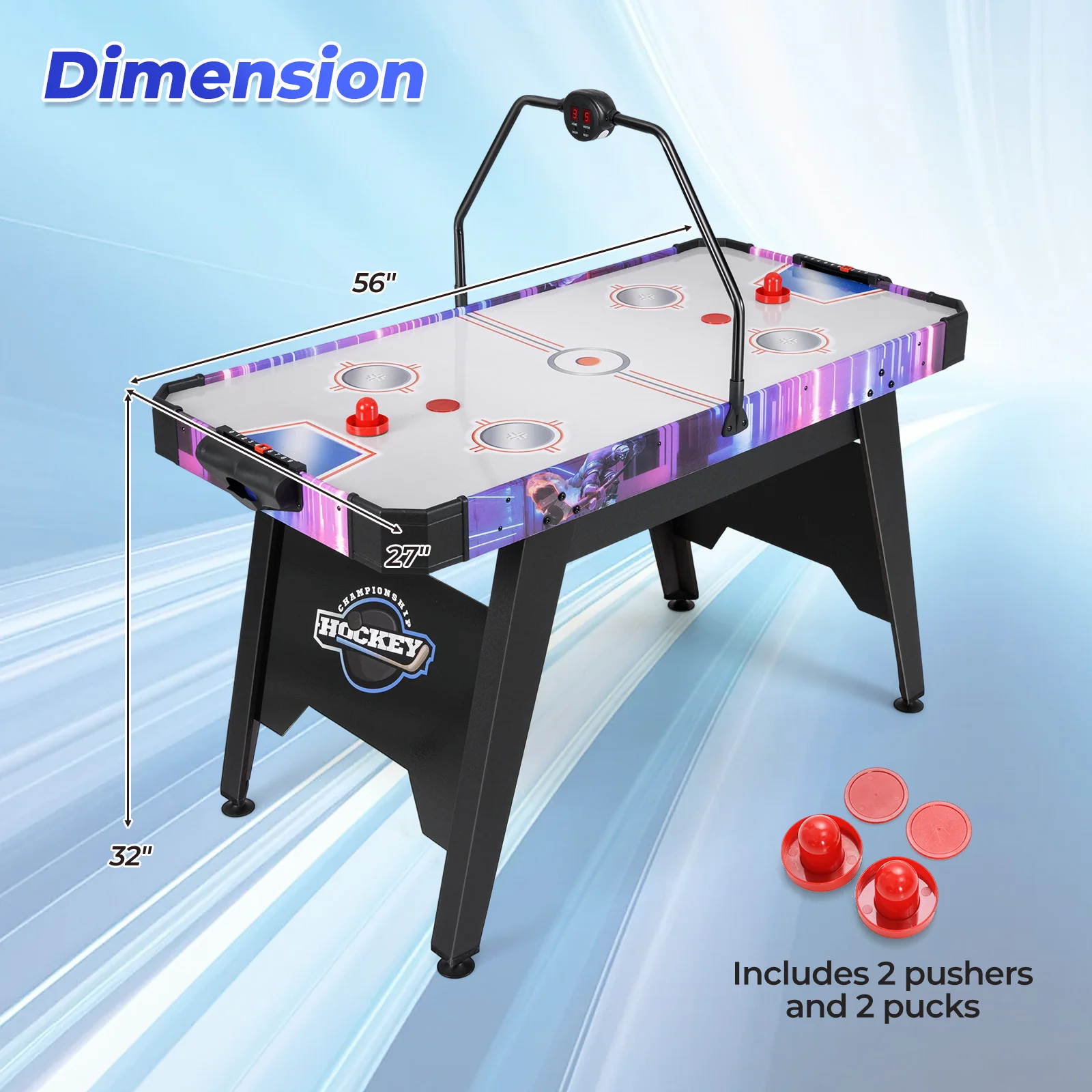 56 Inch Air Hockey Table, LED Digital Scoreboard, 12V Motor, White - Image 6