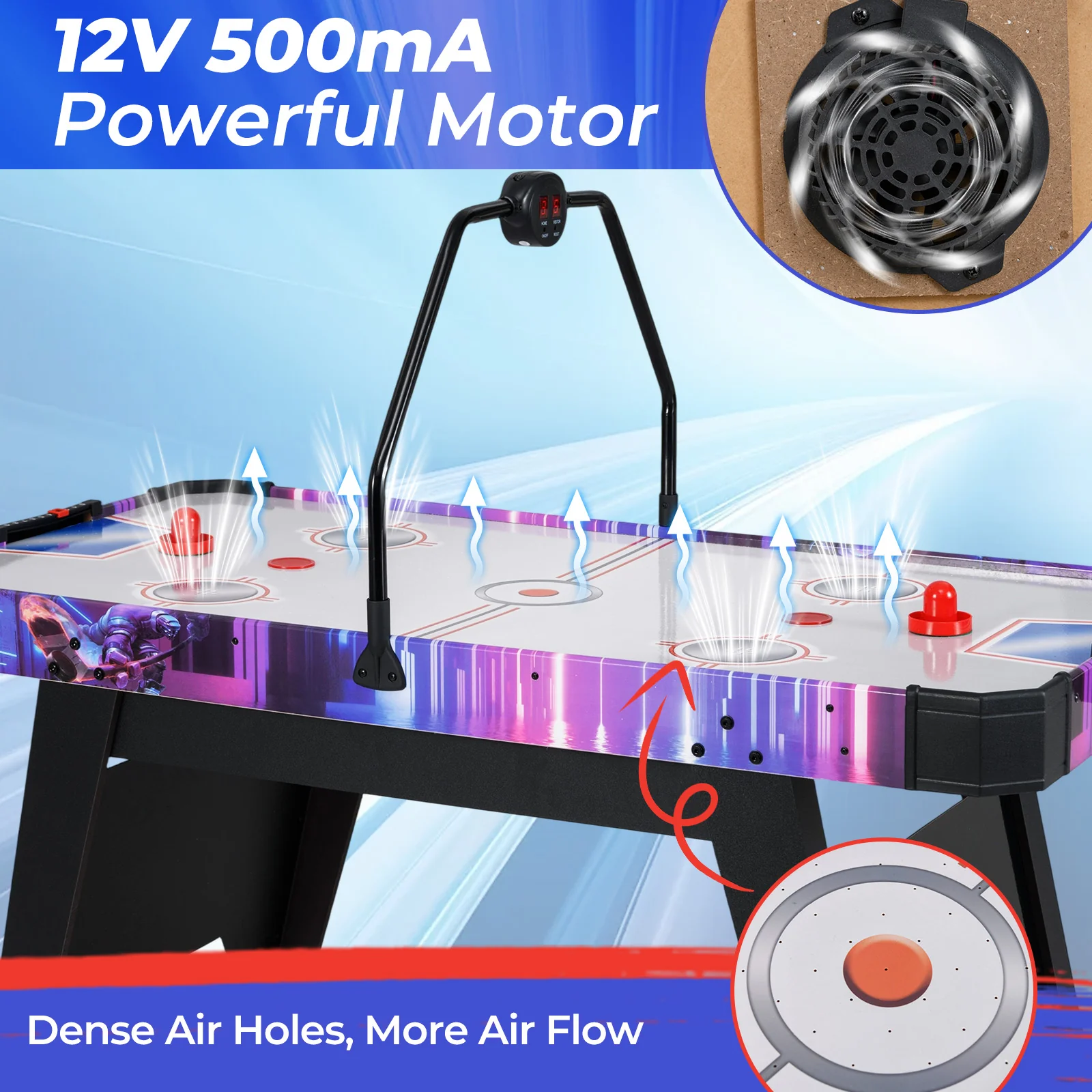 56 Inch Air Hockey Table, LED Digital Scoreboard, 12V Motor, White - Image 8