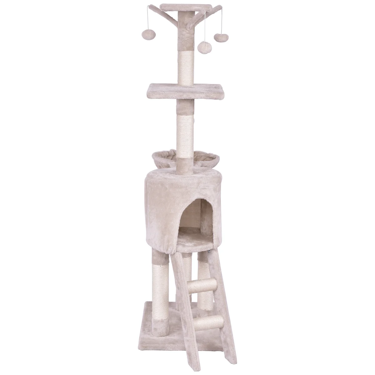 56 Inch Condo Scratching Posts Ladder Cat Play Tree, Beige - Image 4