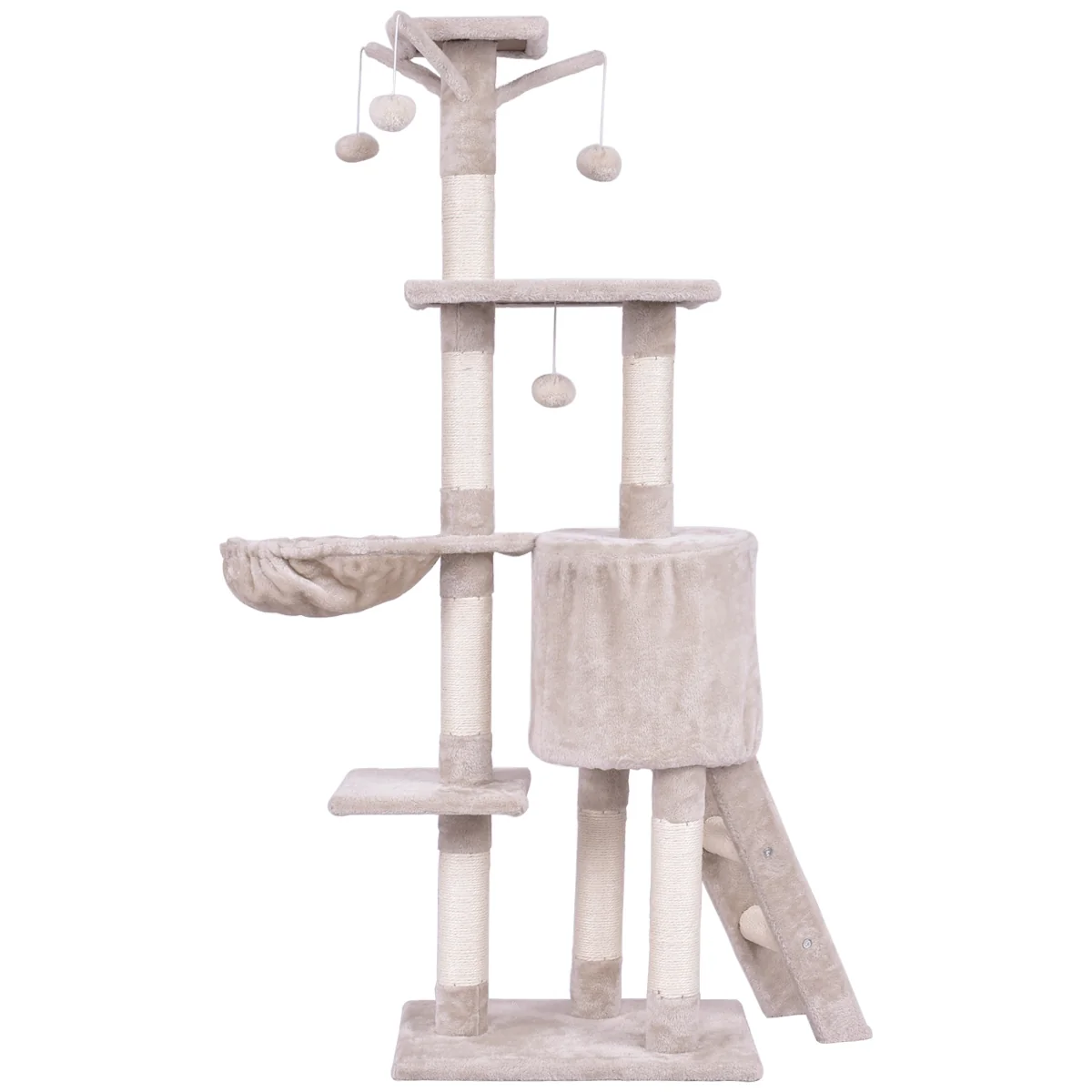 56 Inch Condo Scratching Posts Ladder Cat Play Tree, Beige - Image 5