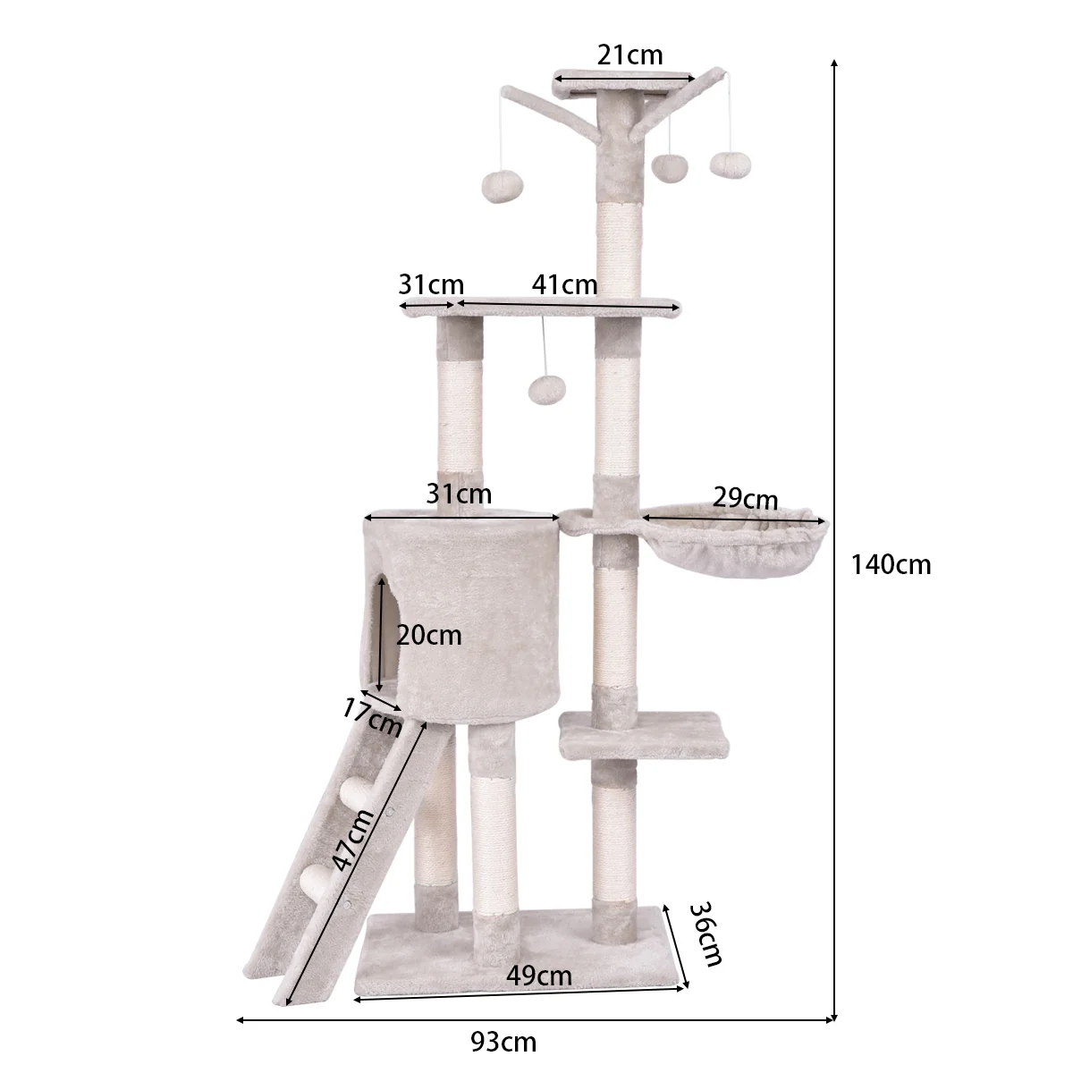 56 Inch Condo Scratching Posts Ladder Cat Play Tree, Beige - Image 6