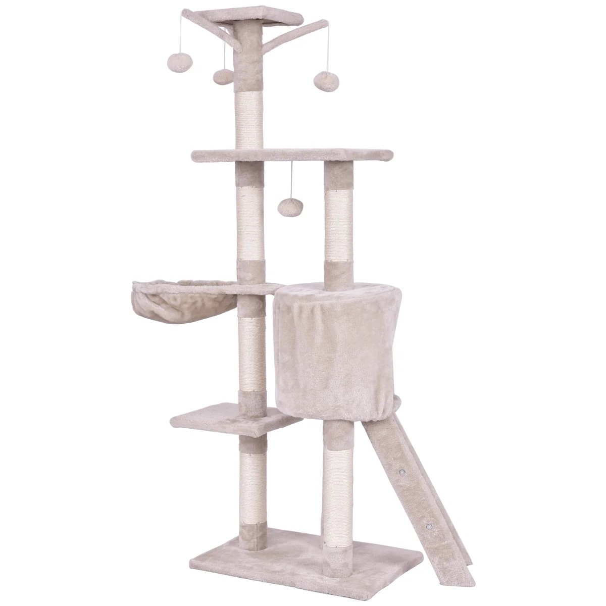 56 Inch Condo Scratching Posts Ladder Cat Play Tree, Beige - Image 9