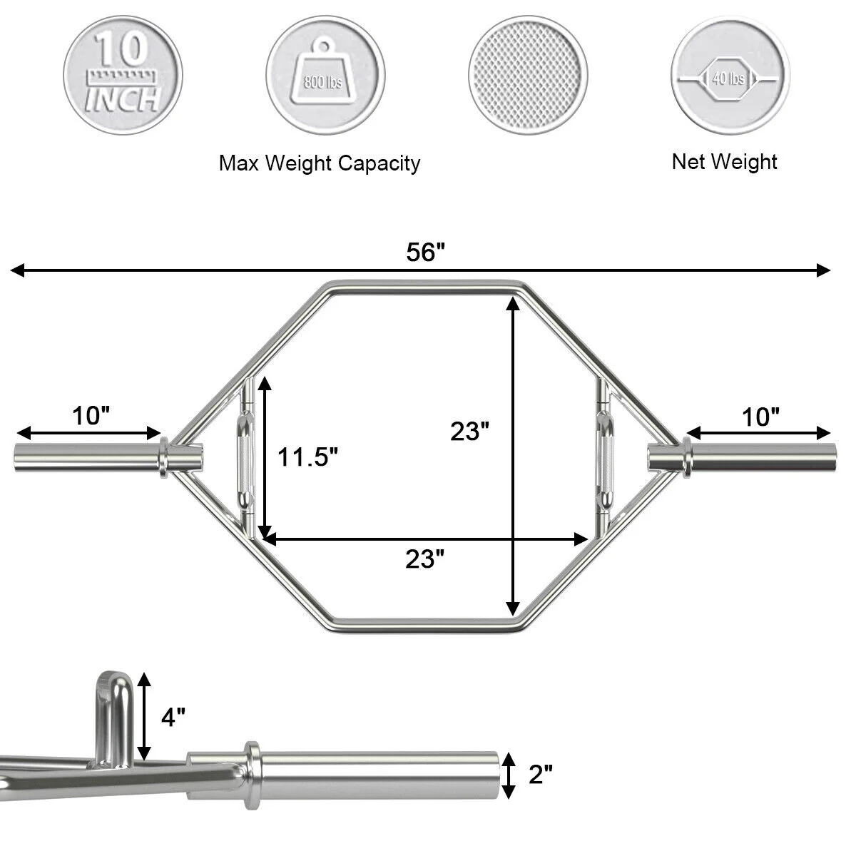 56 Inch Olympic Hexagon Deadlift Trap Bar, Silver - Image 5