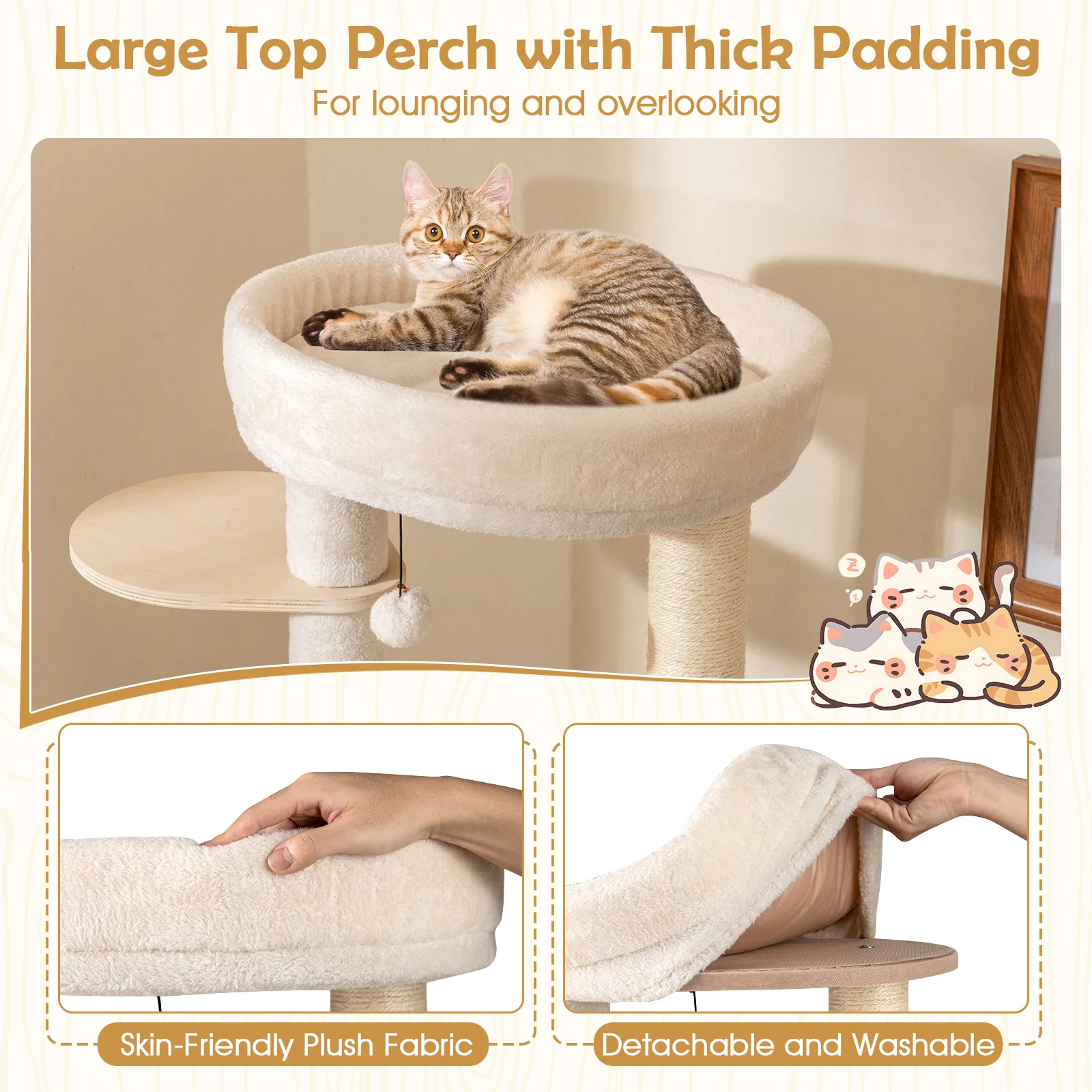 56 Inch Tall Cat Tree with 2 Sisal Scratching Posts and Ladder-NA, Natural - Image 8