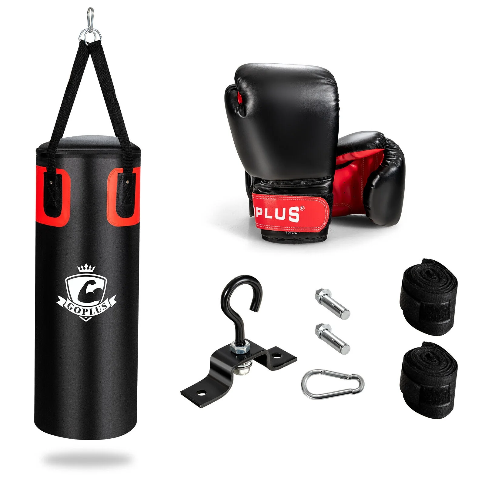 56 Lbs Filled Punching Bag Set For Adults, Black