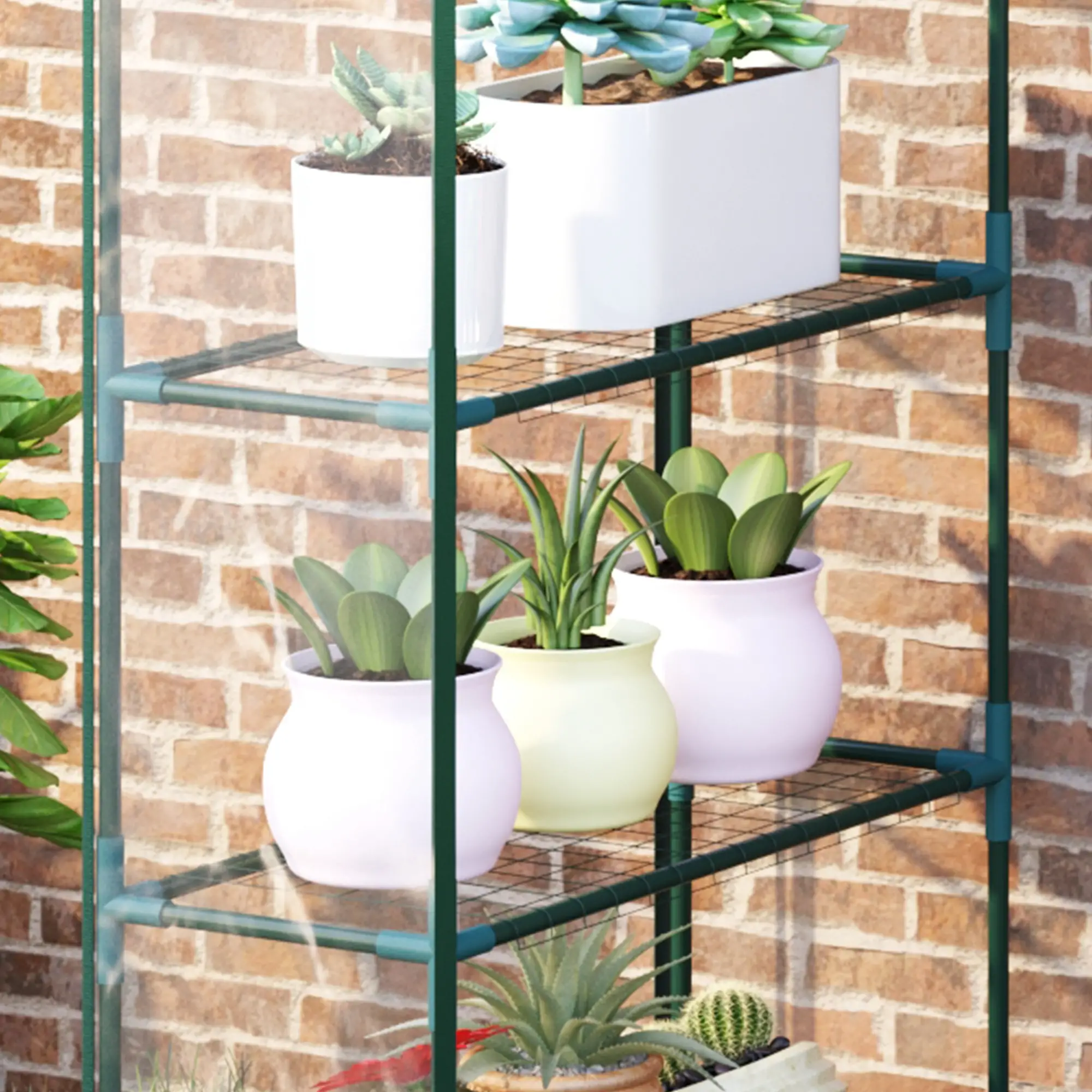 56” x 29” x 77” Walk-In Greenhouse, 4 Tier Shelves, Roll Up Door, Transparent - Image 10