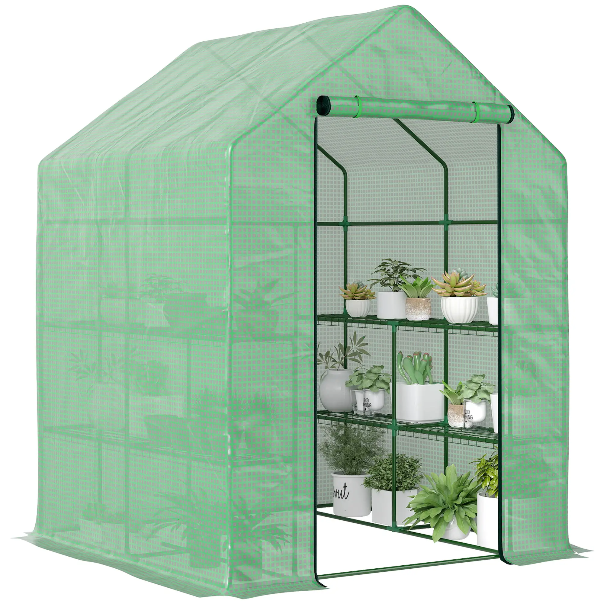56" x 54" x 74" Walk-In Greenhouse, Portable Garden, 8 Shelves, PE Cover, Green