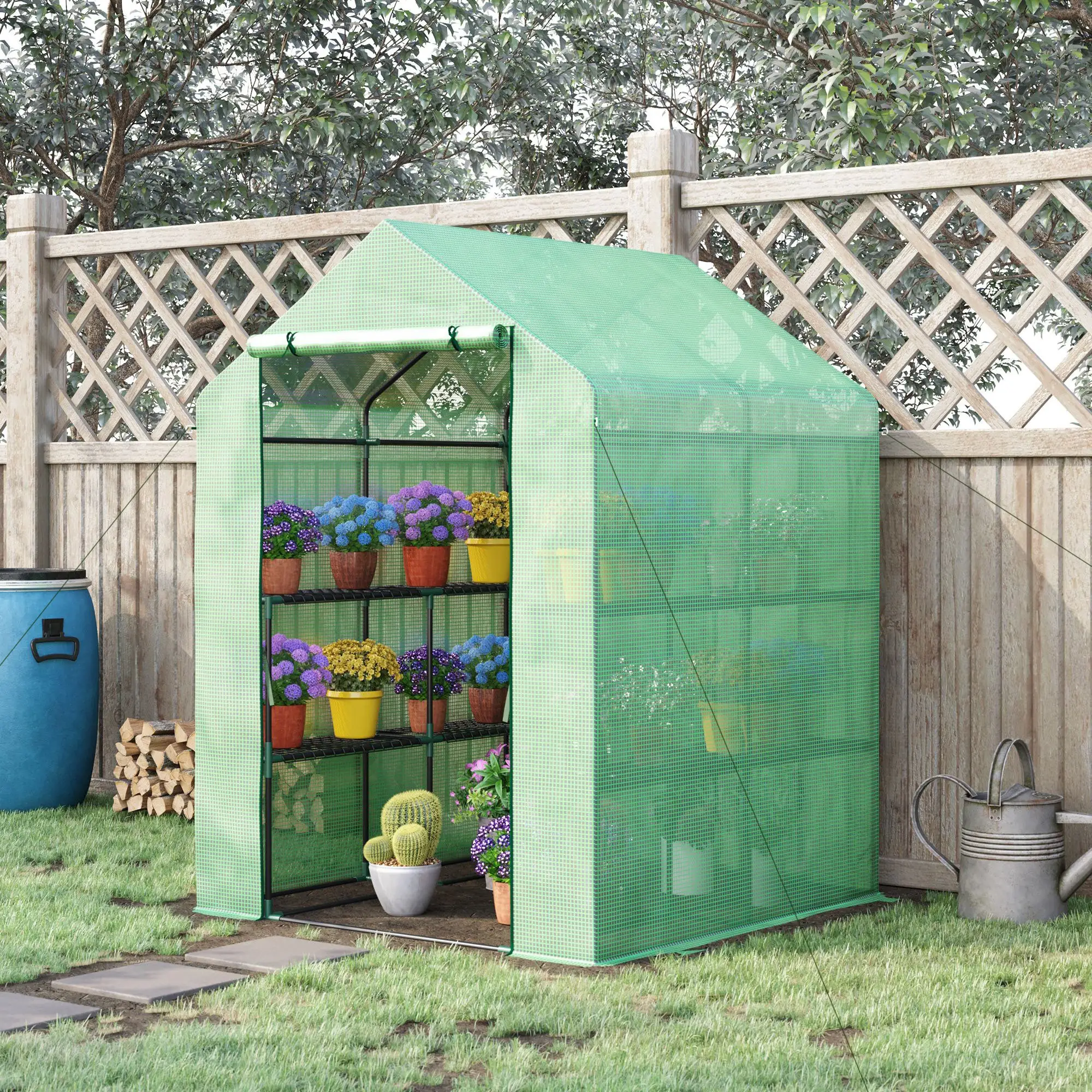 56" x 54" x 74" Walk-In Greenhouse, Portable Garden, 8 Shelves, PE Cover, Green - Image 2