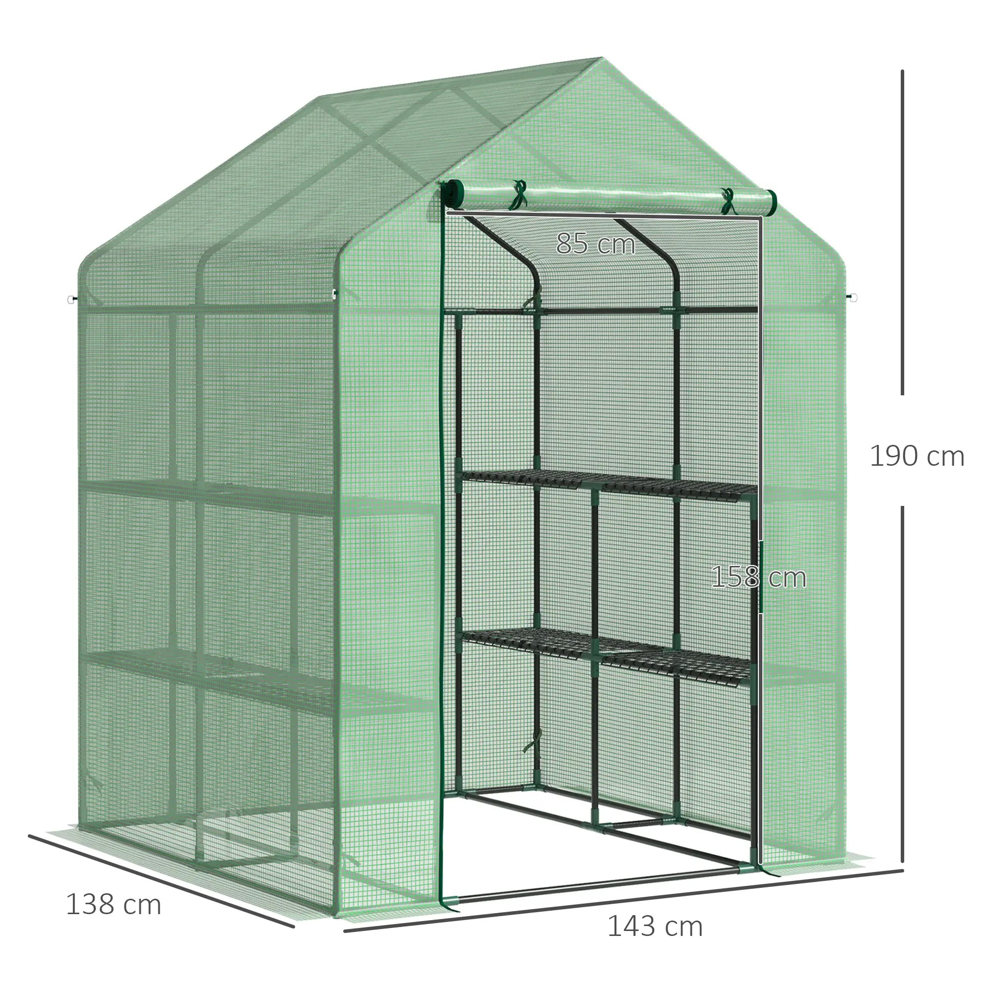 56" x 54" x 74" Walk-In Greenhouse, Portable Garden, 8 Shelves, PE Cover, Green - Image 3