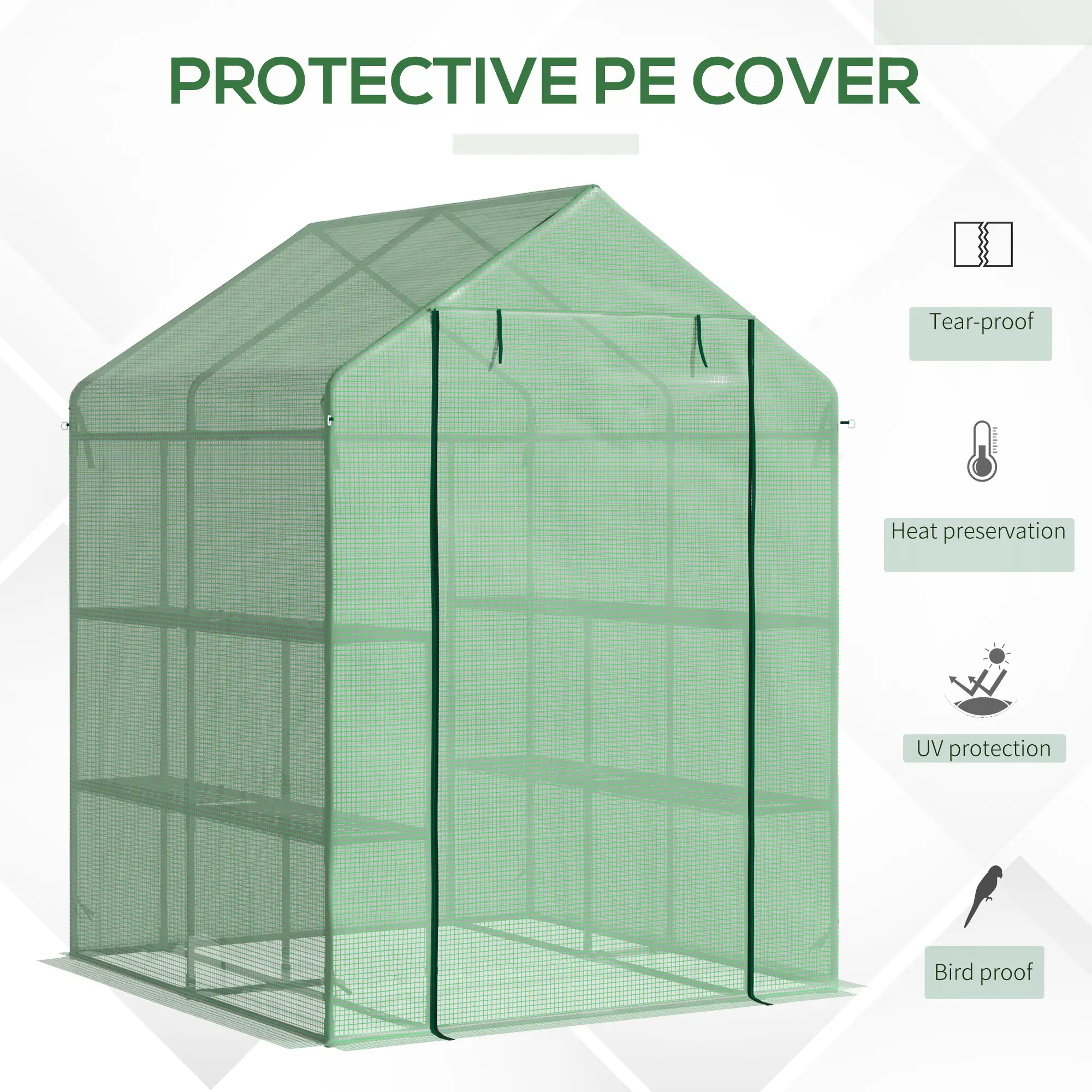 56" x 54" x 74" Walk-In Greenhouse, Portable Garden, 8 Shelves, PE Cover, Green - Image 4