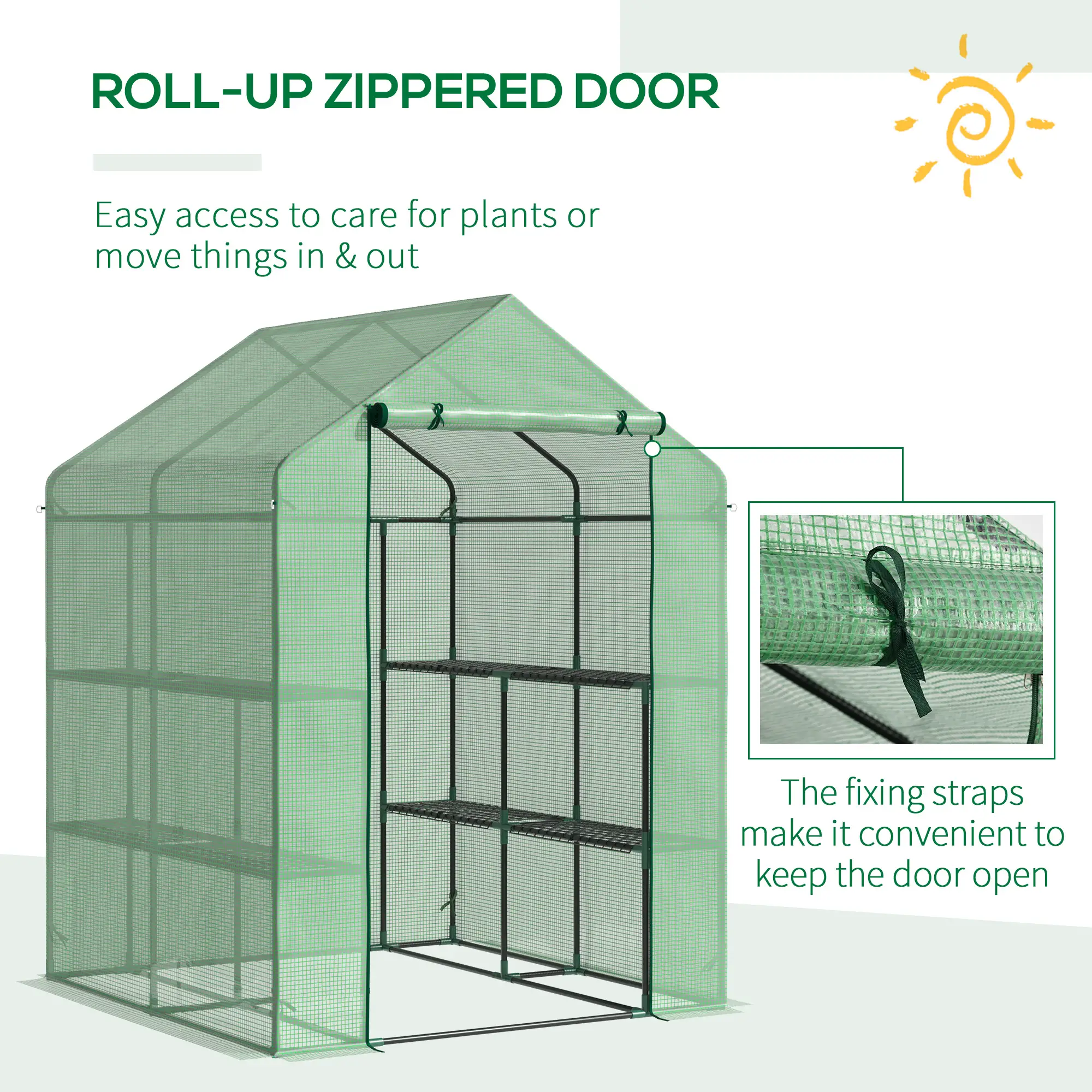 56" x 54" x 74" Walk-In Greenhouse, Portable Garden, 8 Shelves, PE Cover, Green - Image 5