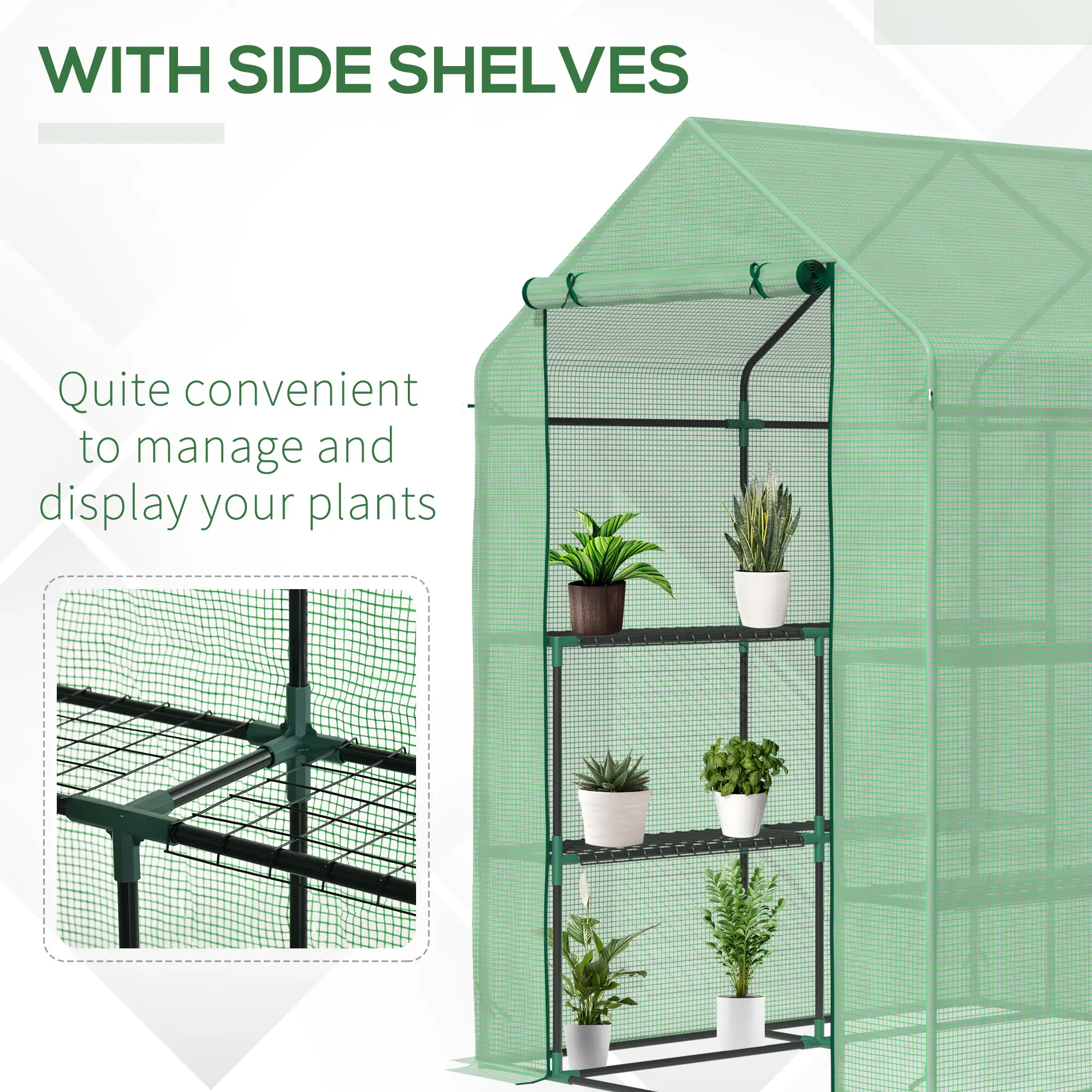 56" x 54" x 74" Walk-In Greenhouse, Portable Garden, 8 Shelves, PE Cover, Green - Image 6