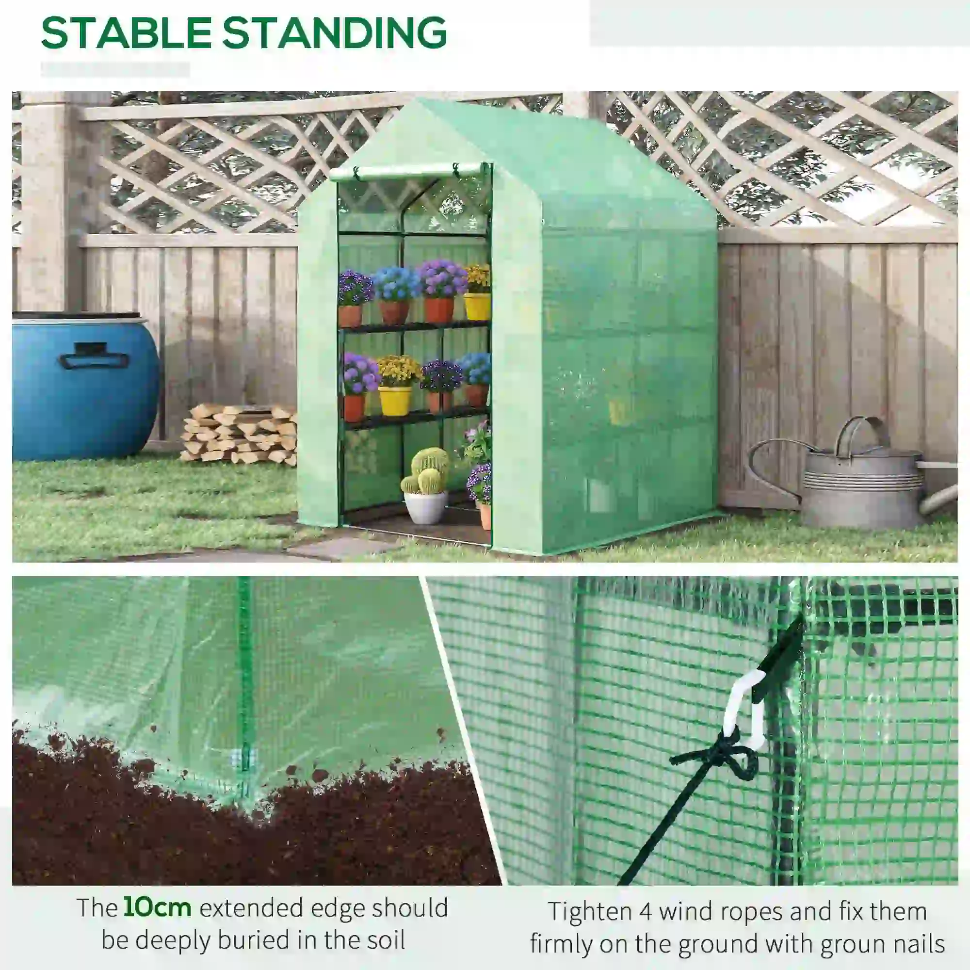 56" x 54" x 74" Walk-In Greenhouse, Portable Garden, 8 Shelves, PE Cover, Green - Image 7