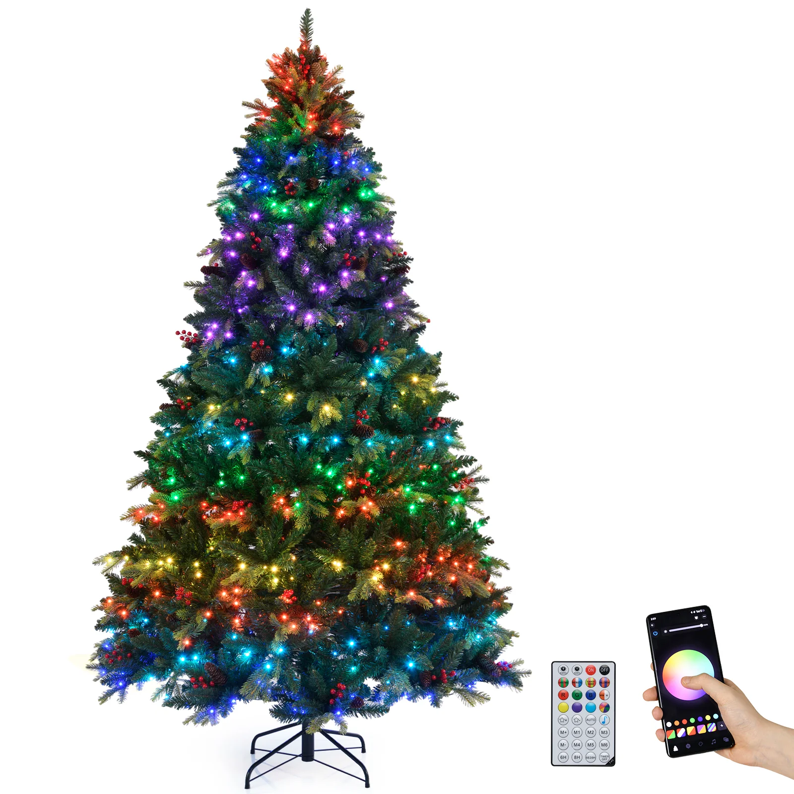 5/6/7/8 FT Artificial Christmas Tree with LED Lights and Remote APP Control-8 ft, Green - Image 4
