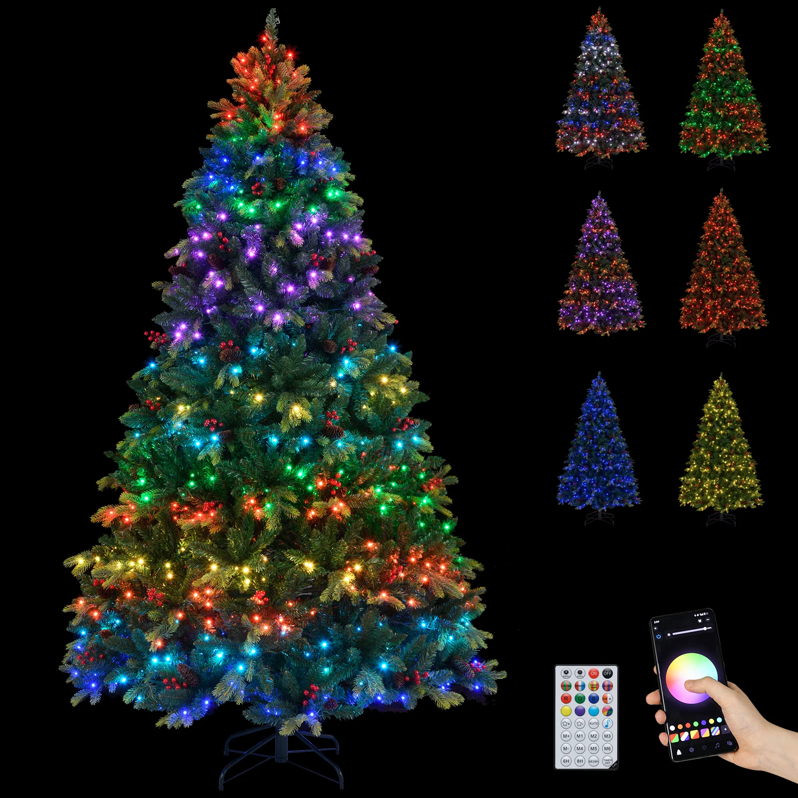 5/6/7/8 FT Artificial Christmas Tree with LED Lights and Remote APP Control-8 ft, Green - Image 5