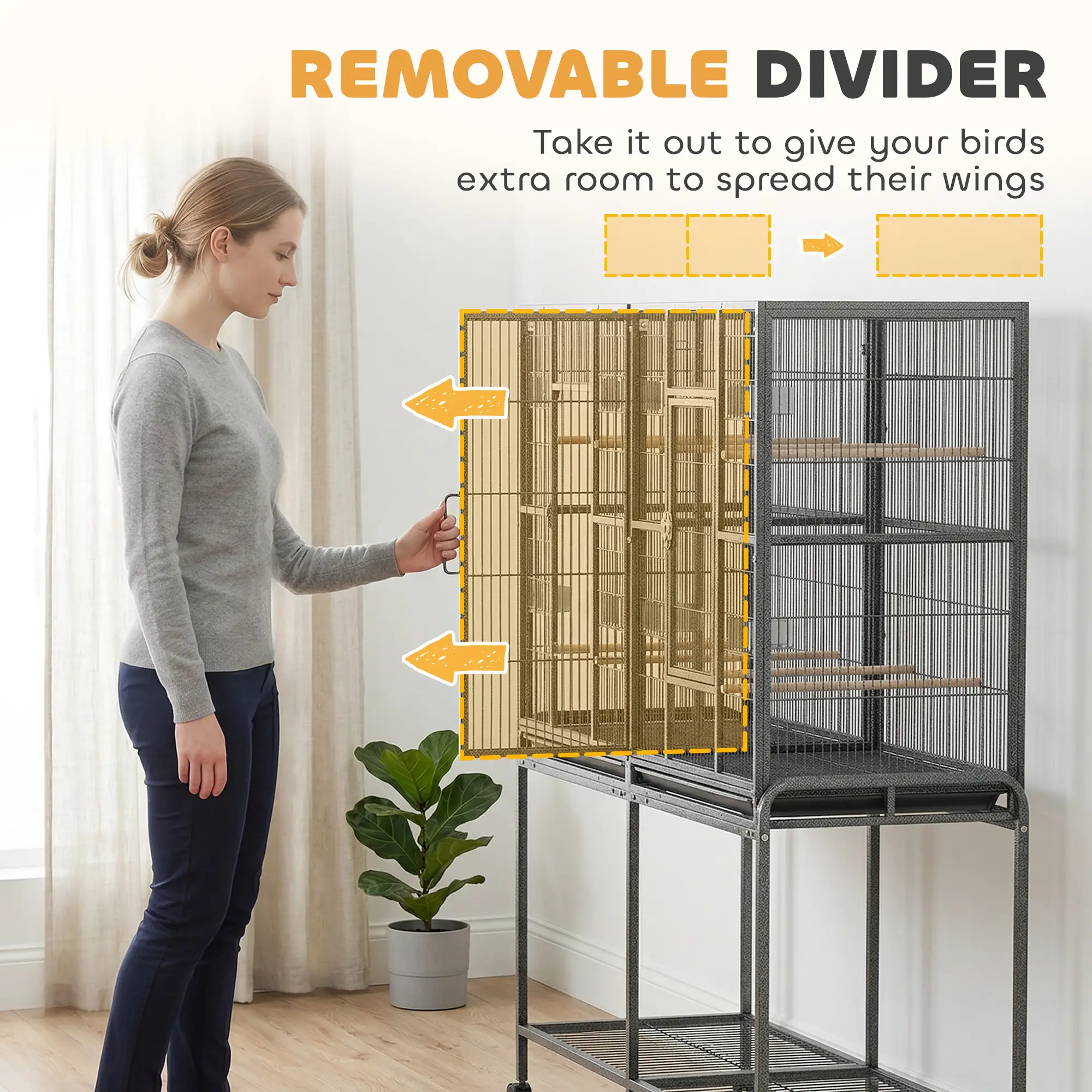 56"H Bird Cage, Parrot Cage w/ Detachable Rolling Stand, Removable Tray, Storage Shelf, Perches, Food Container - Image 10