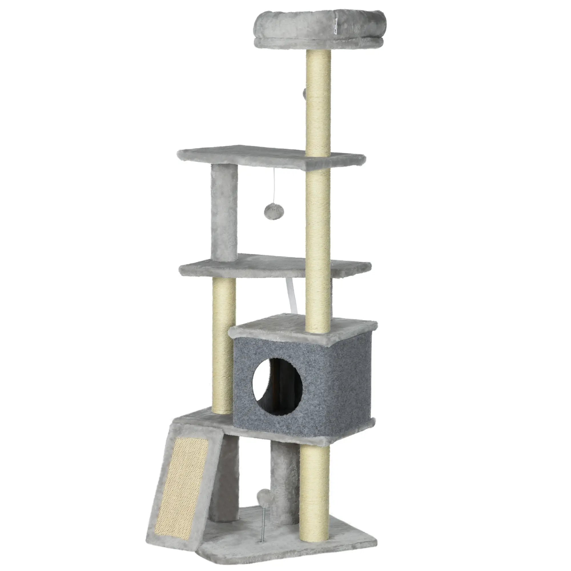 57.5" Cat Tree with Scratching Posts, Large Cat Tower, Bed, House, Toys, Grey - Image 11
