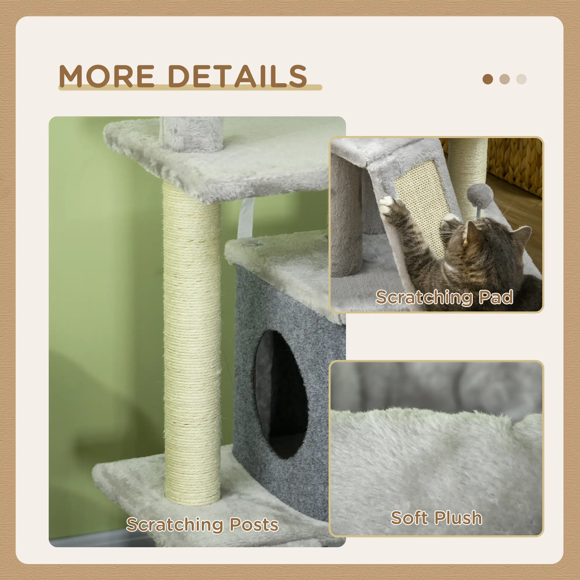 57.5" Cat Tree with Scratching Posts, Large Cat Tower, Bed, House, Toys, Grey - Image 6