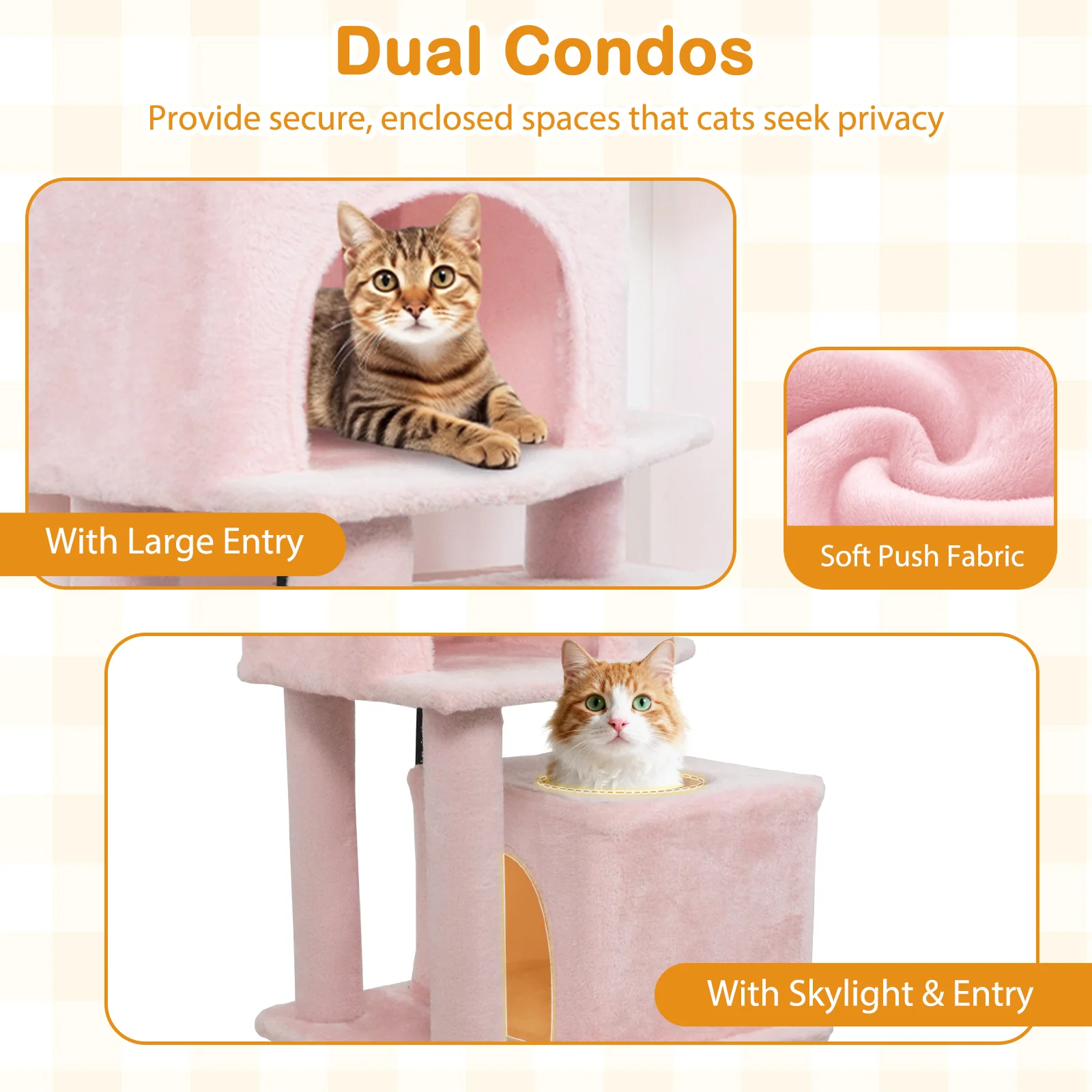 57 Inch Cat Tree with Dual Condos and Hammock and 2 Dangling Balls, Pink - Image 8