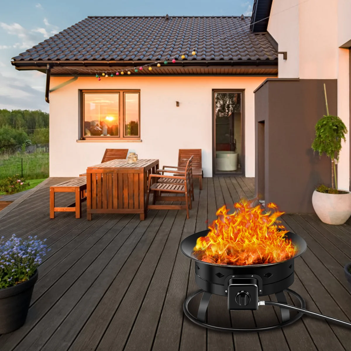 58,000 BTU Firebowl Outdoor Portable Propane Fire Pit, Black - Image 2