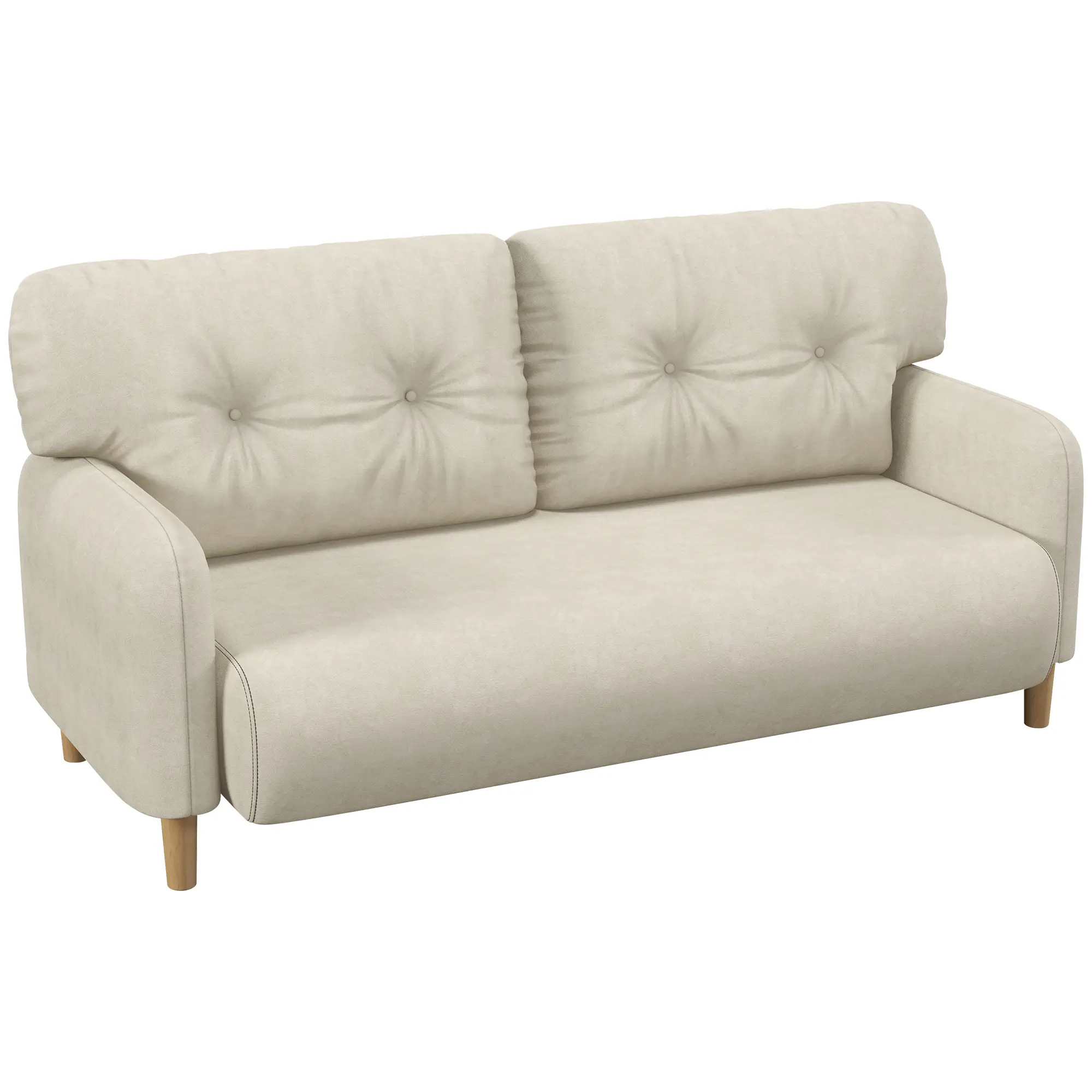 58" 2 Seat Sofa, Modern Love Seat, Upholstered Couch, Solid Wood Frame, Beige