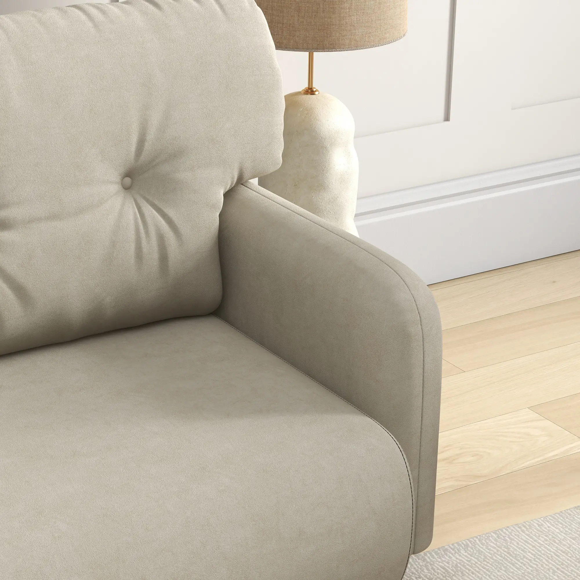 58" 2 Seat Sofa, Modern Love Seat, Upholstered Couch, Solid Wood Frame, Beige - Image 10