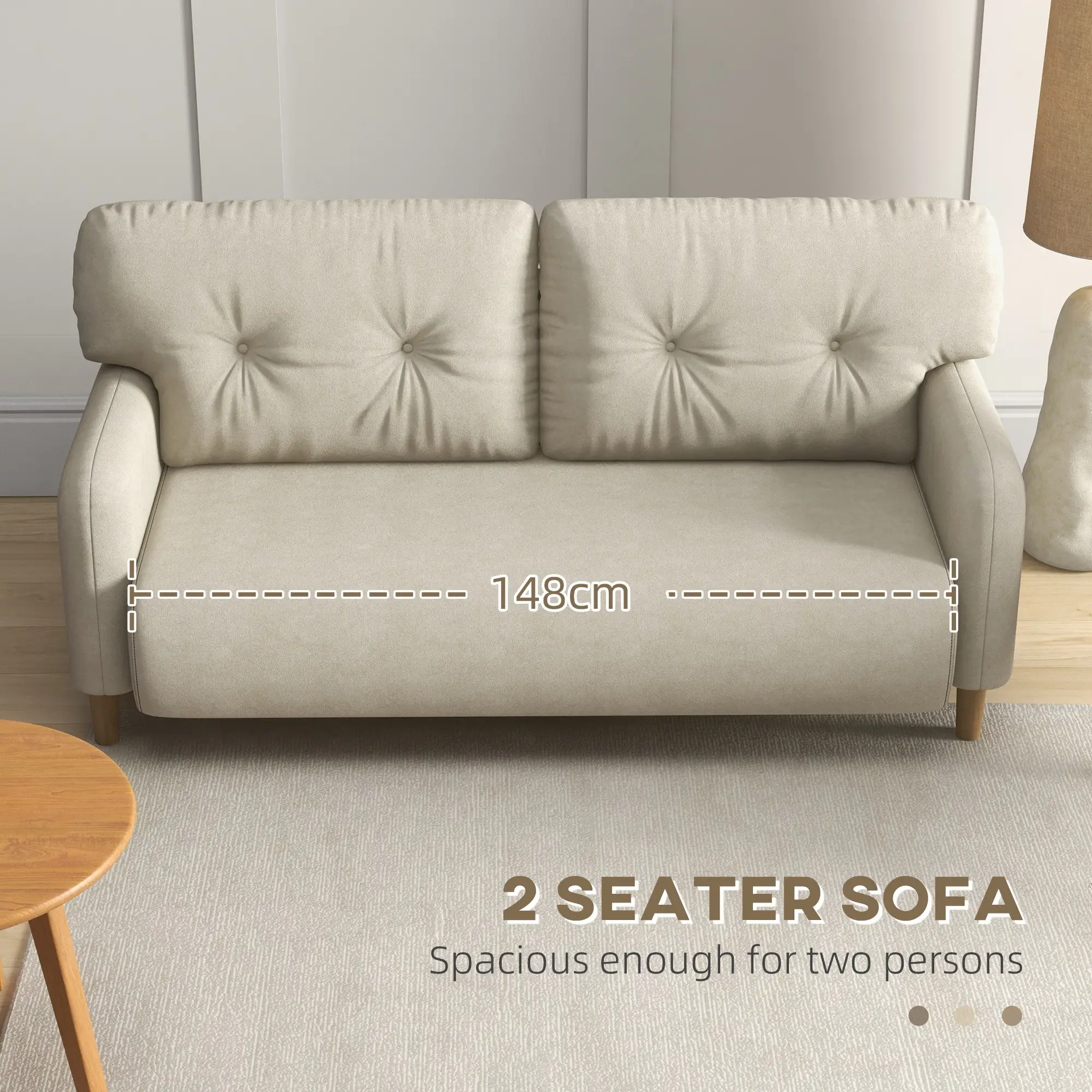 58" 2 Seat Sofa, Modern Love Seat, Upholstered Couch, Solid Wood Frame, Beige - Image 4