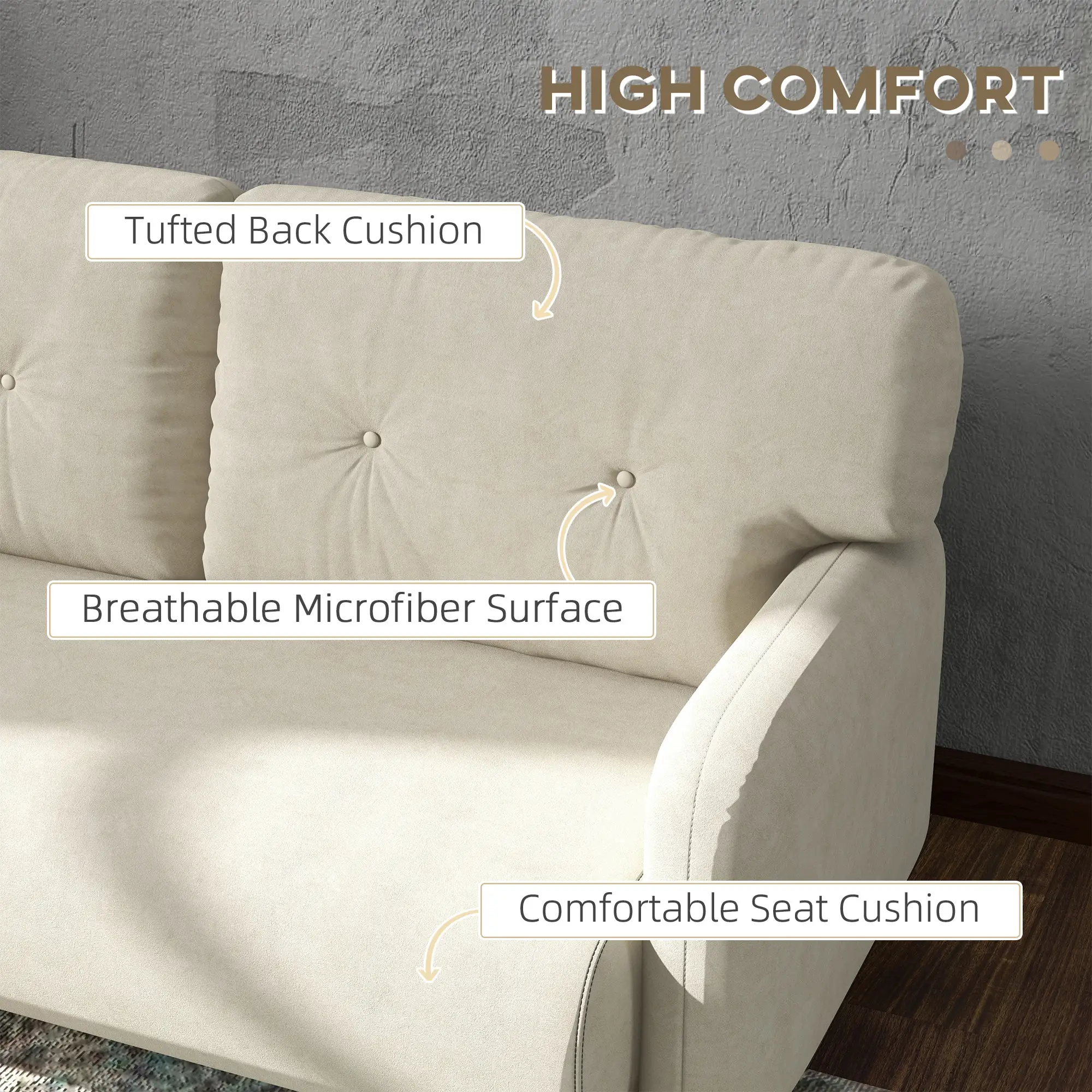 58" 2 Seat Sofa, Modern Love Seat, Upholstered Couch, Solid Wood Frame, Beige - Image 5