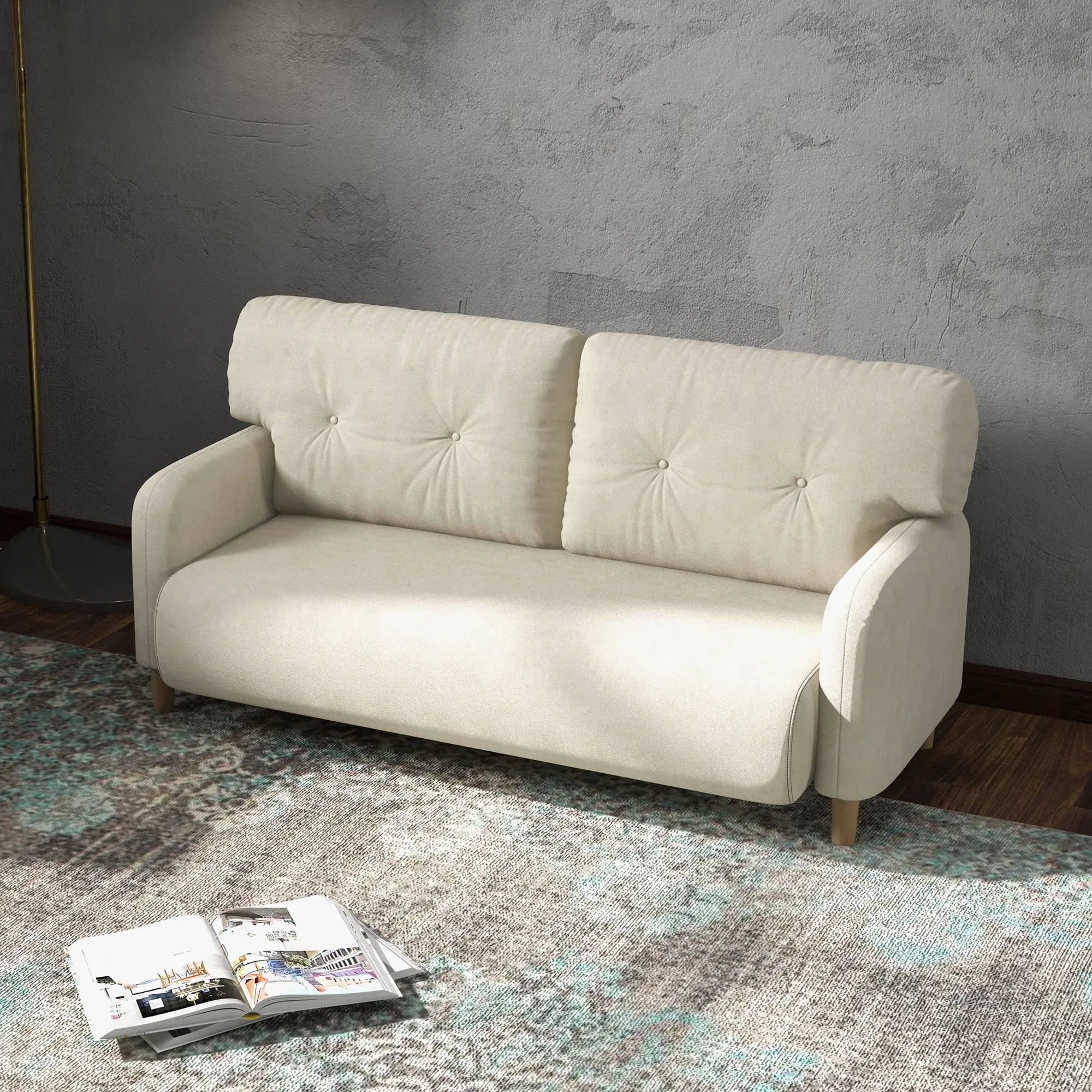 58" 2 Seat Sofa, Modern Love Seat, Upholstered Couch, Solid Wood Frame, Beige - Image 8